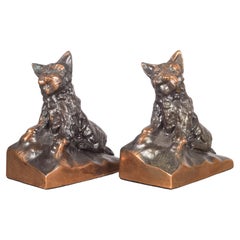 Antique Bronze-Plated Scotty Dog Bookends, circa 1940