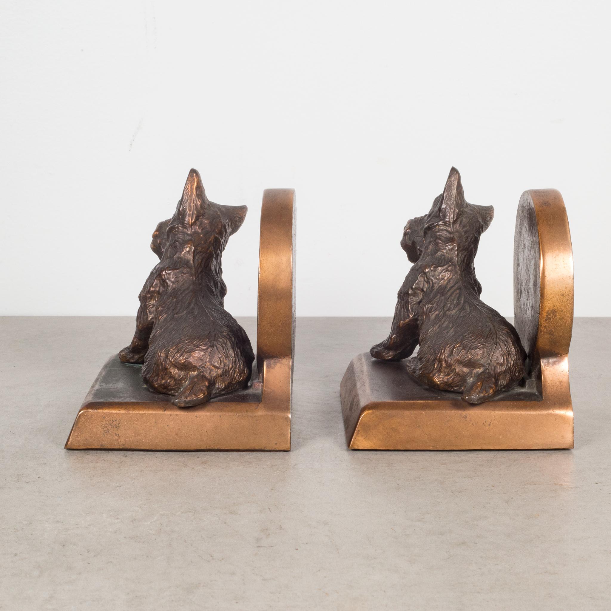 20th Century Bronze Plated Scotty Dog Bookends on Pedastals c.1940