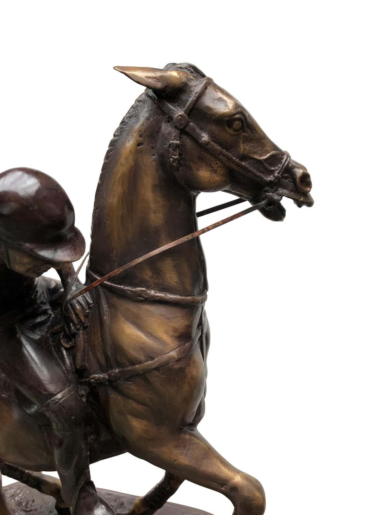 Bronze Polo Player Horse Jockey Statue Casting, 20th Century 6