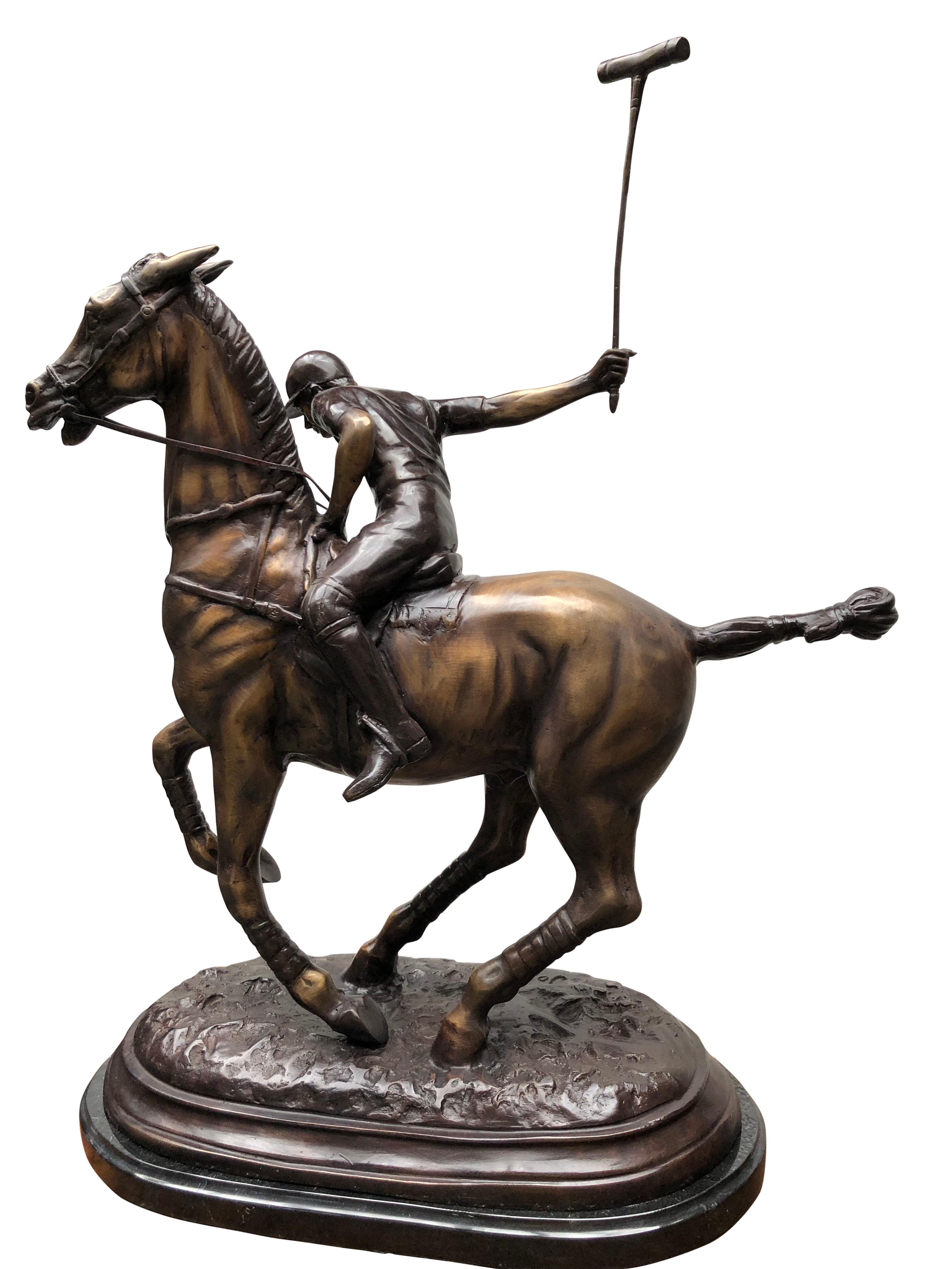 English Bronze Polo Player Horse Jockey Statue Casting, 20th Century