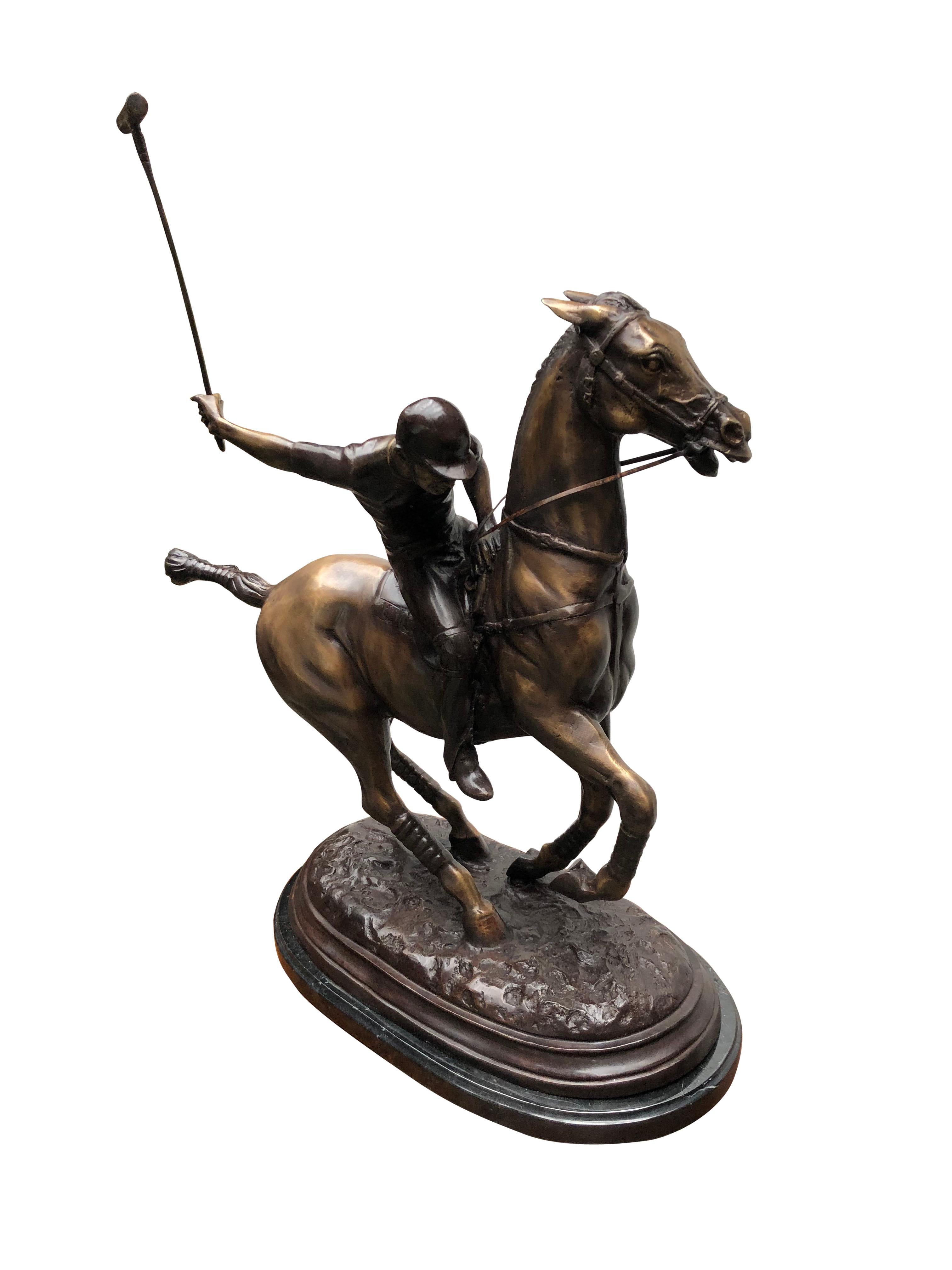 Bronze Polo Player Horse Jockey Statue Casting, 20th Century 1