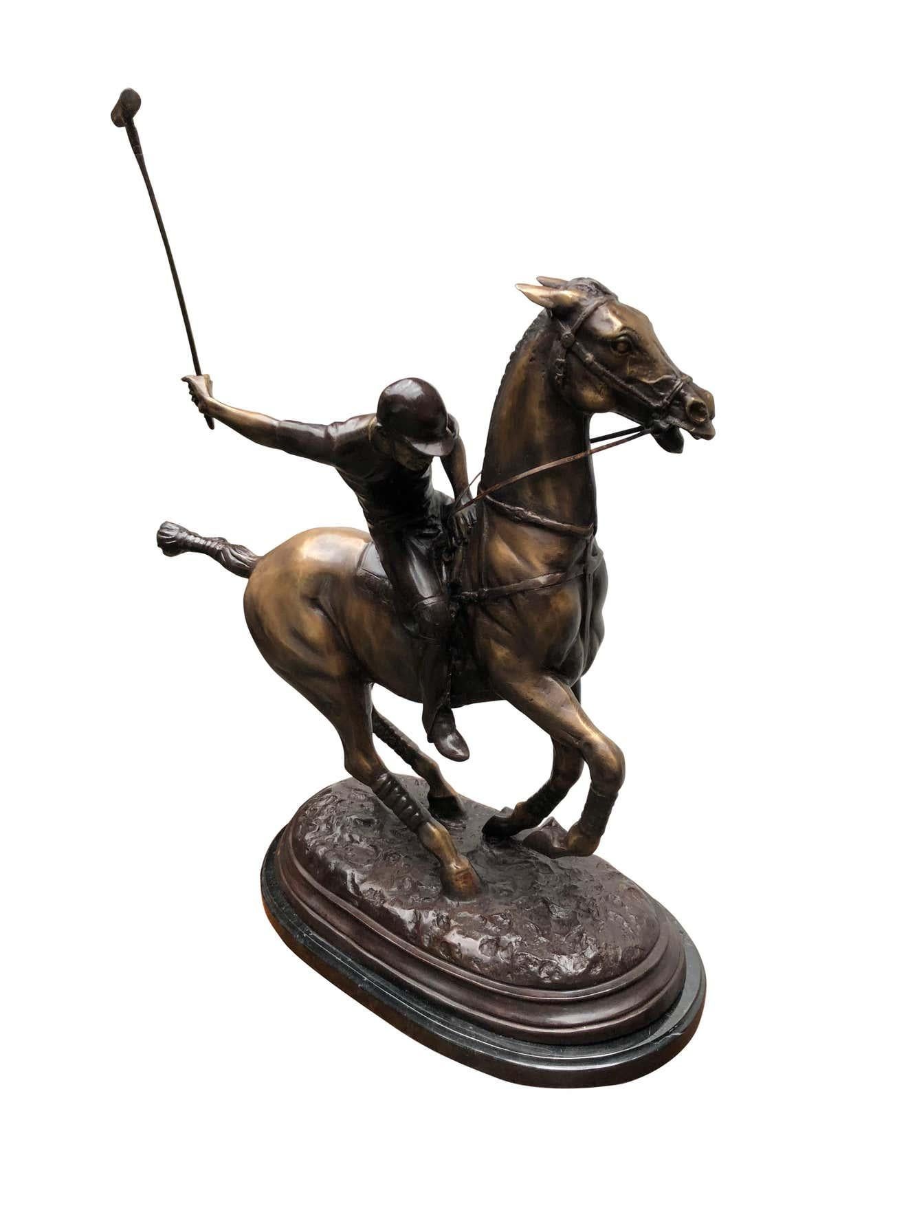 Bronze Polo Player Horse Jockey Statue Casting, 20th Century 2