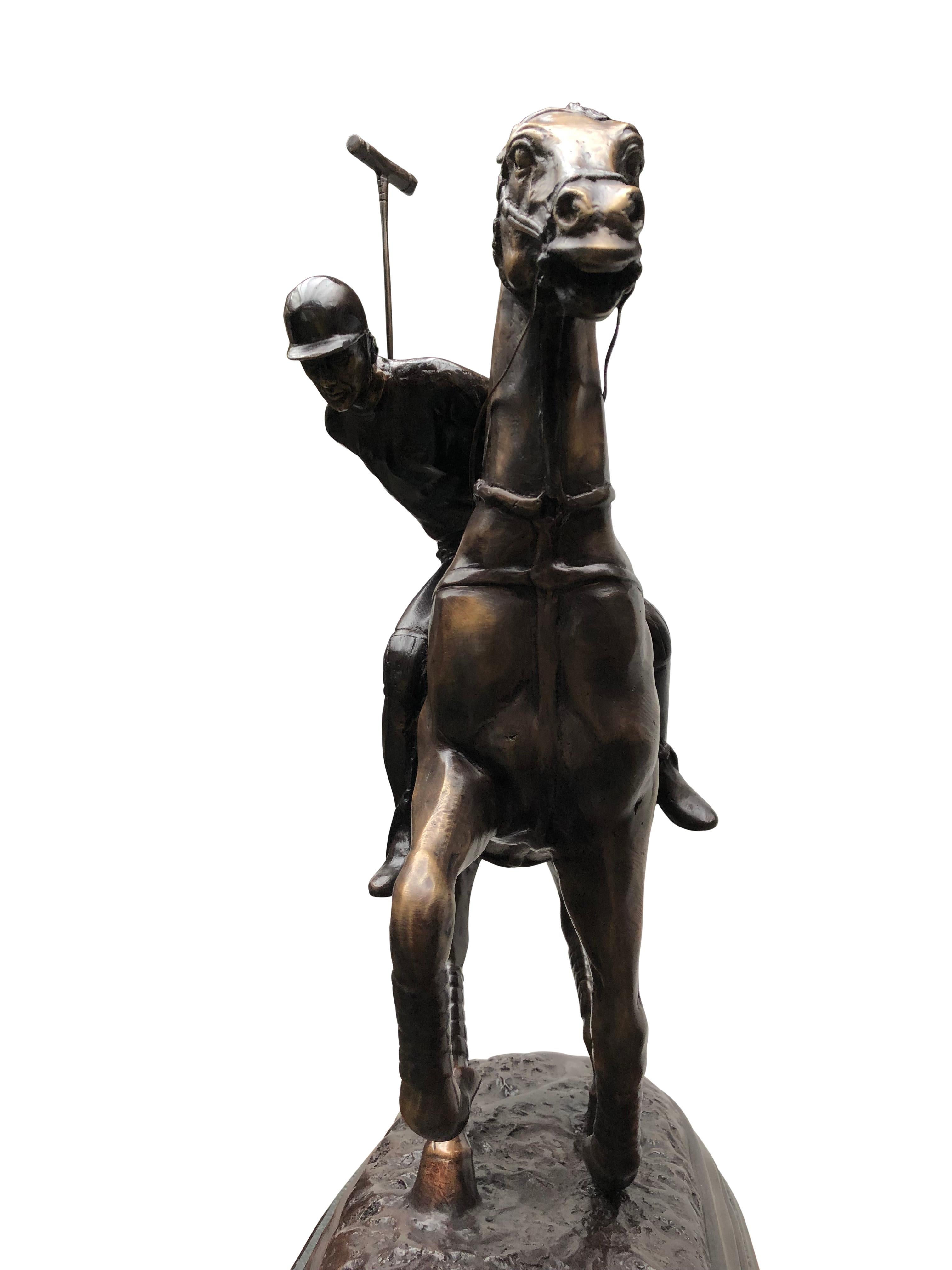 Bronze Polo Player Horse Jockey Statue Casting, 20th Century 3