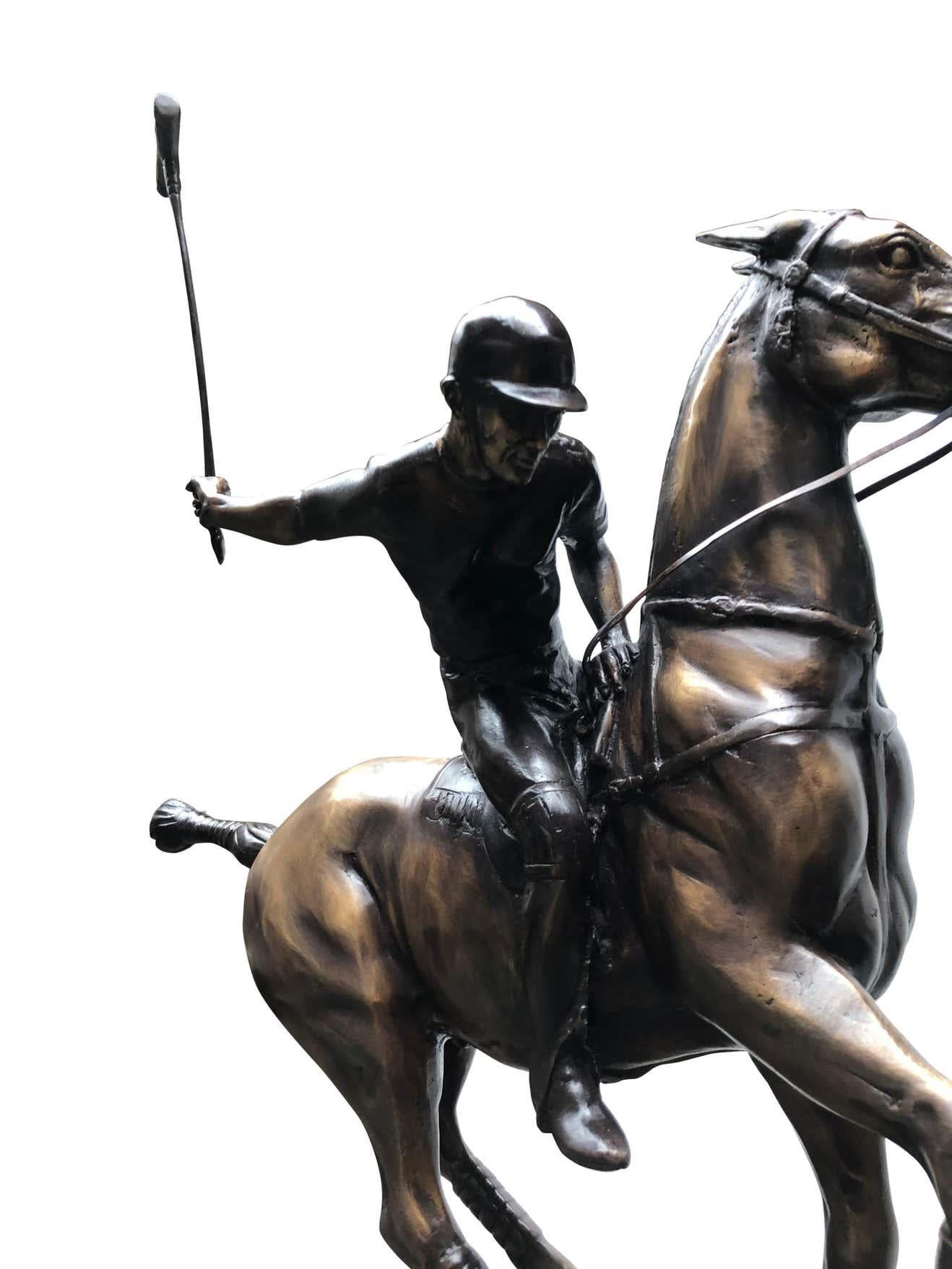 Bronze Polo Player Horse Jockey Statue Casting, 20th Century 3