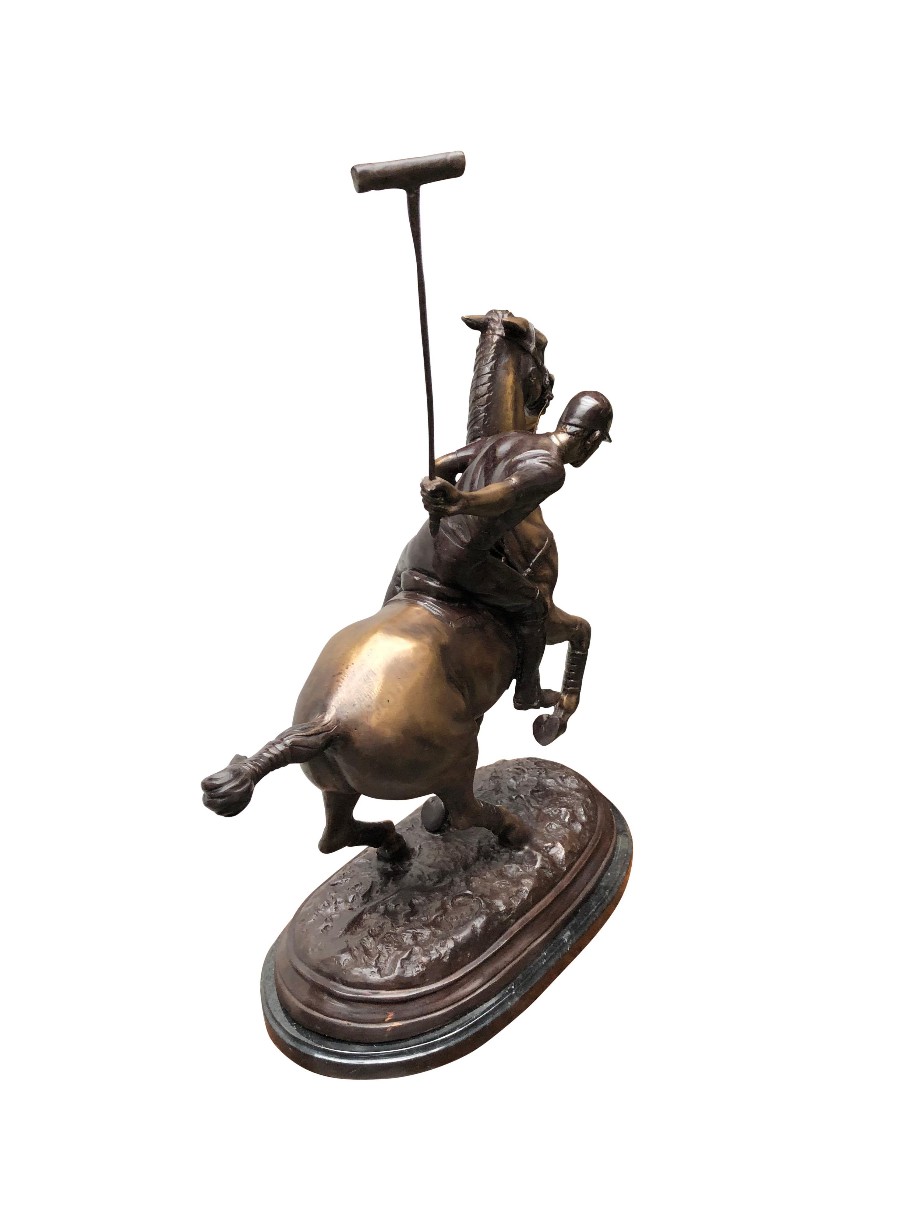 Bronze Polo Player Horse Jockey Statue Casting, 20th Century 4