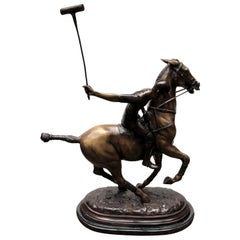 Vintage Bronze Polo Player Horse Jockey Statue Casting, 20th Century