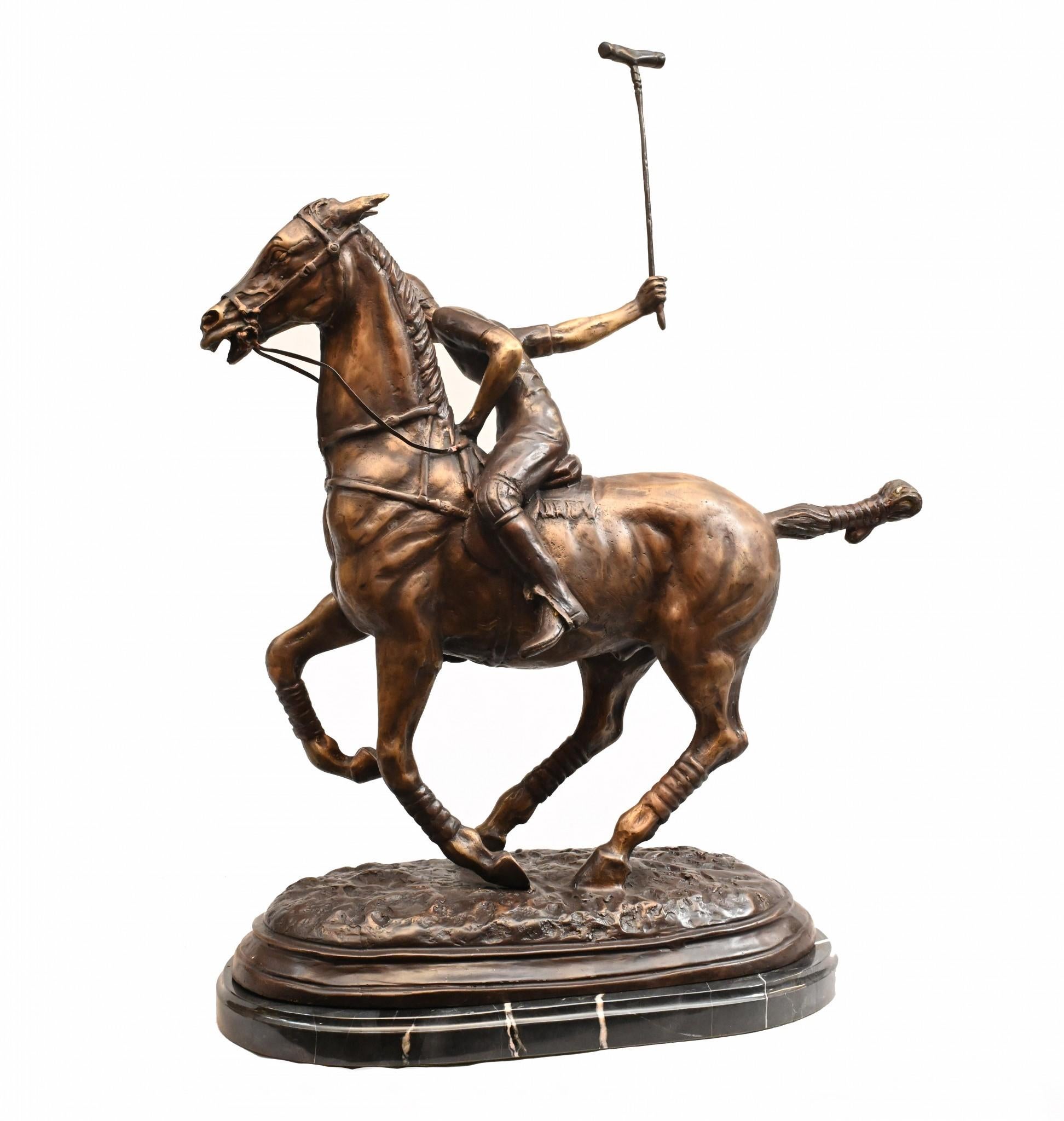 Bronze Polo Player Horse Jockey Statue Casting In Good Condition For Sale In Potters Bar, GB