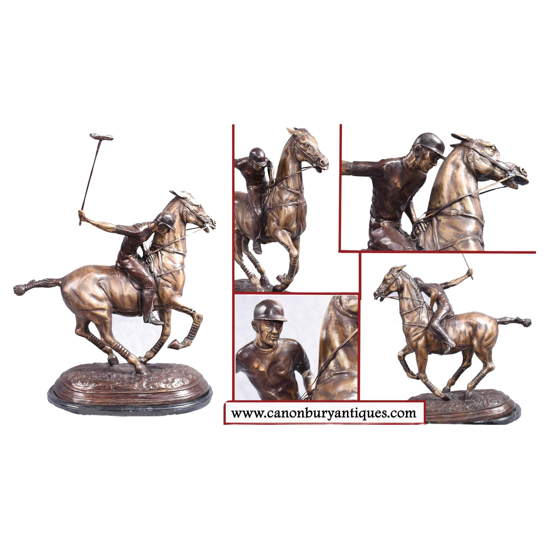 Bronze-Jockey-Statue eines Polospielers mit Pferd aus Bronzeguss