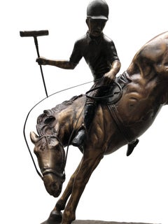 Bronze Polo Player Statue, Horse Jockey Casting, 20th Century