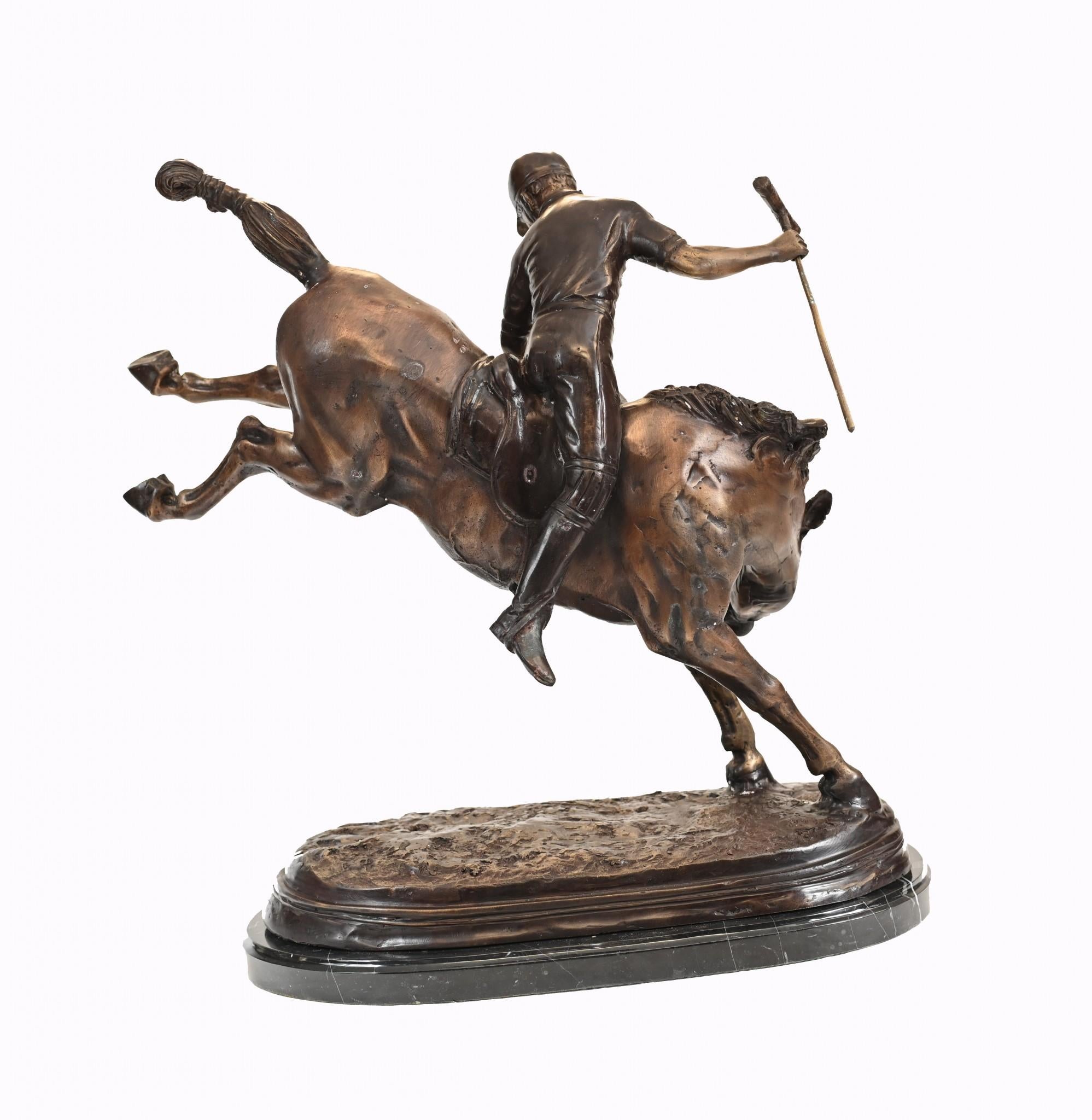Bronze Polo Player Statue - Horse Jockey Casting For Sale 6