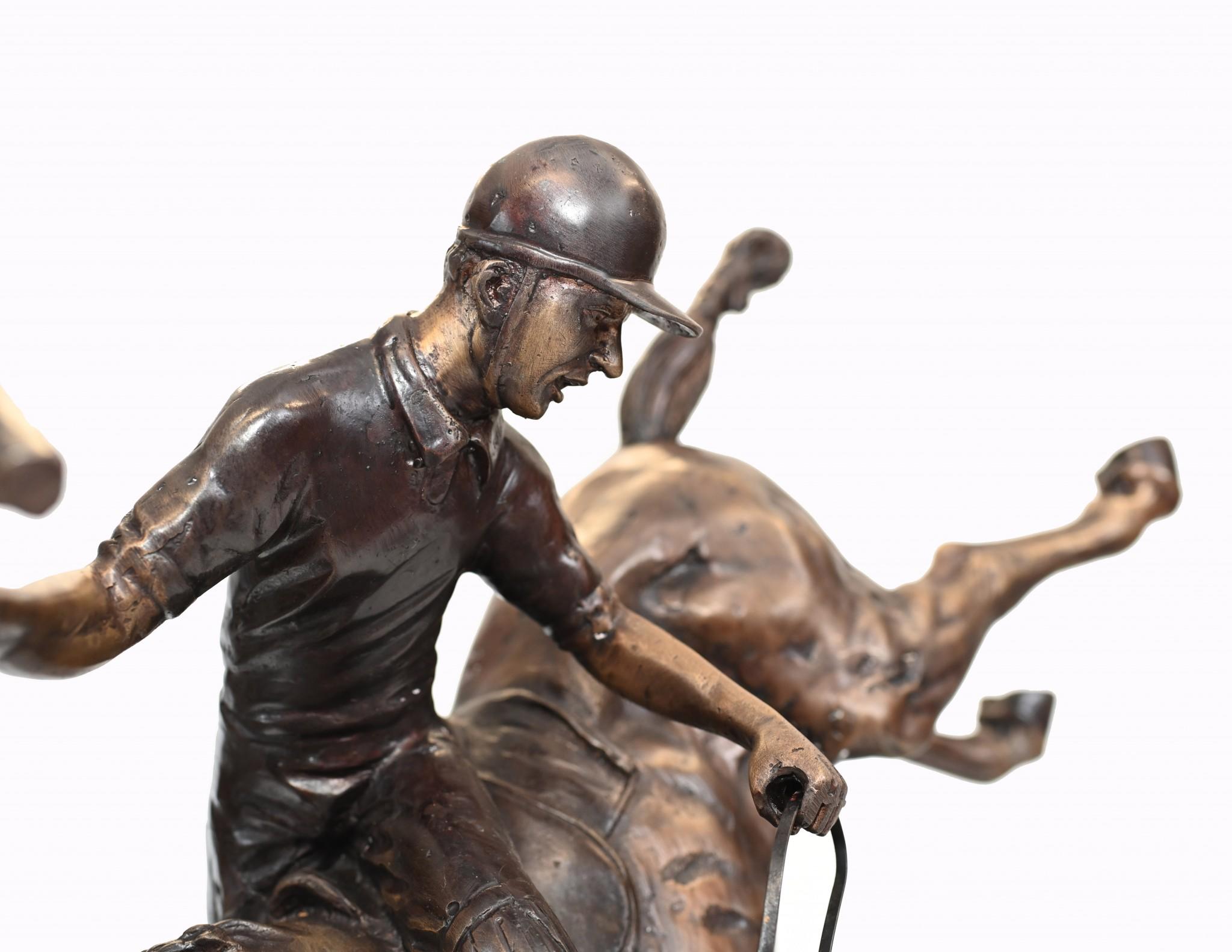 Bronze Polo Spieler Statue - Pferd Jockey Guss im Angebot 9