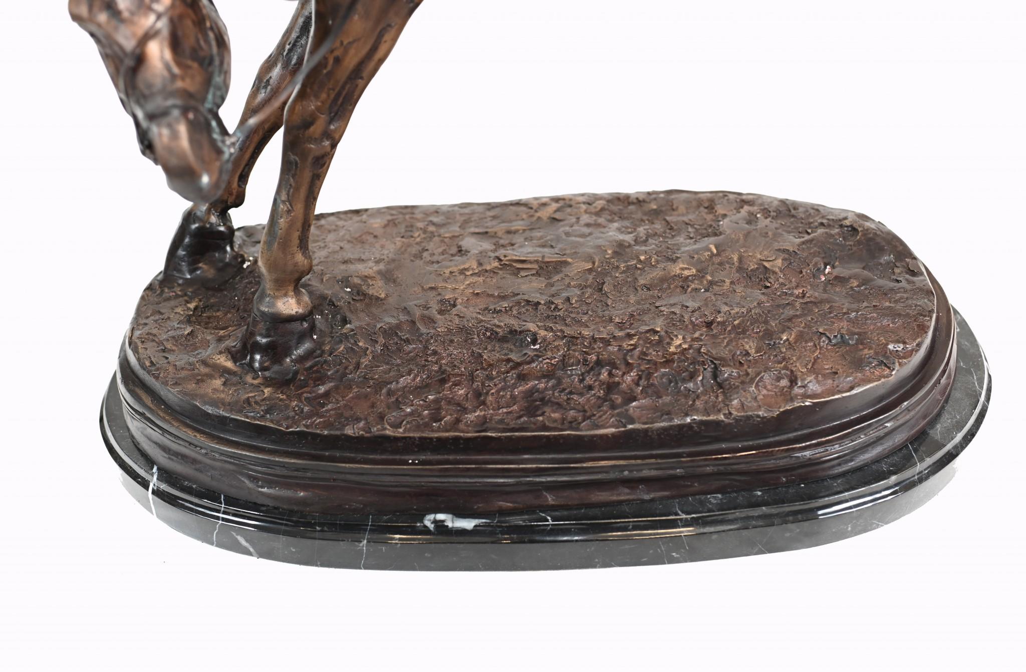 Late 20th Century Bronze Polo Player Statue - Horse Jockey Casting For Sale