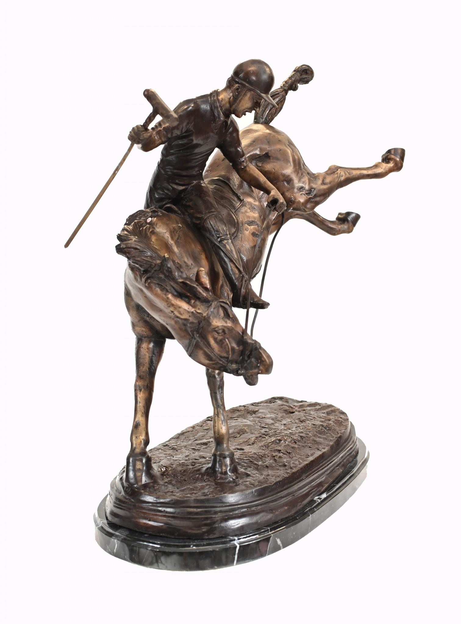 Bronze Polo Spieler Statue - Pferd Jockey Guss im Angebot 2
