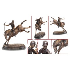 Antique Bronze Polo Player Statue - Horse Jockey Casting