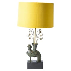 Bronze Pompeian Style Bird Table Lamp Attributed To William Billy Haines, 1950s
