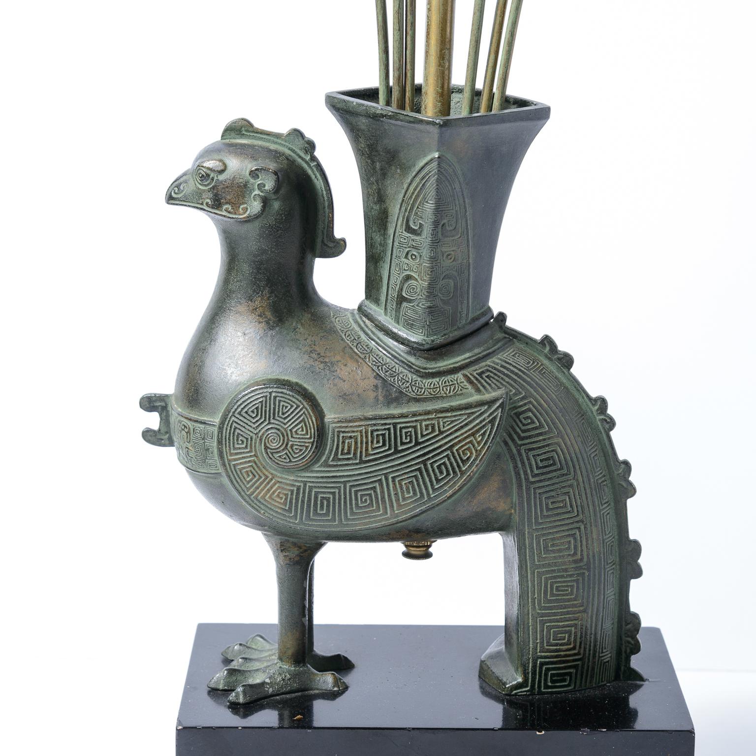 Classical Roman Bronze Pompeian Style Bird Table Lamp Attributed To William Billy Haines, 1950s