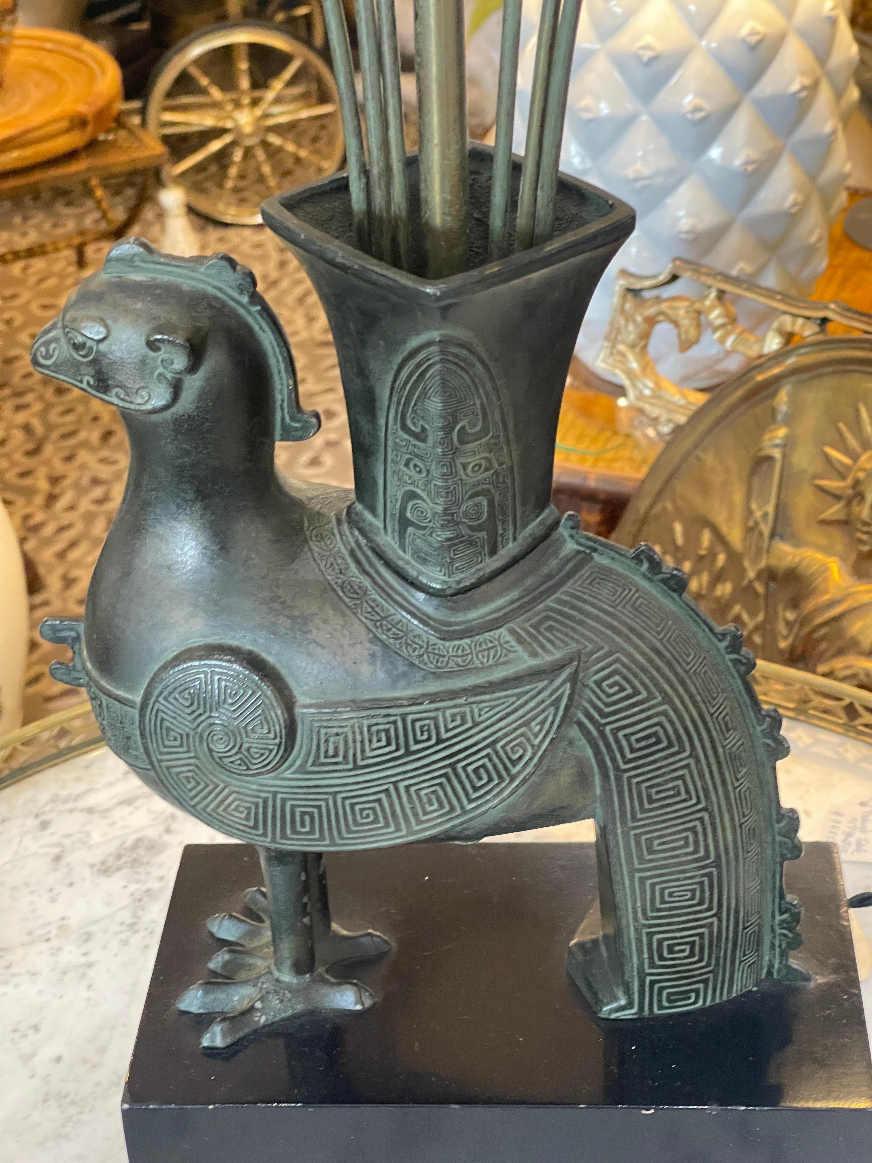 Italian Bronze Pompeian Style Bird Table Lamp Attributed To William Billy Haines, 1950s