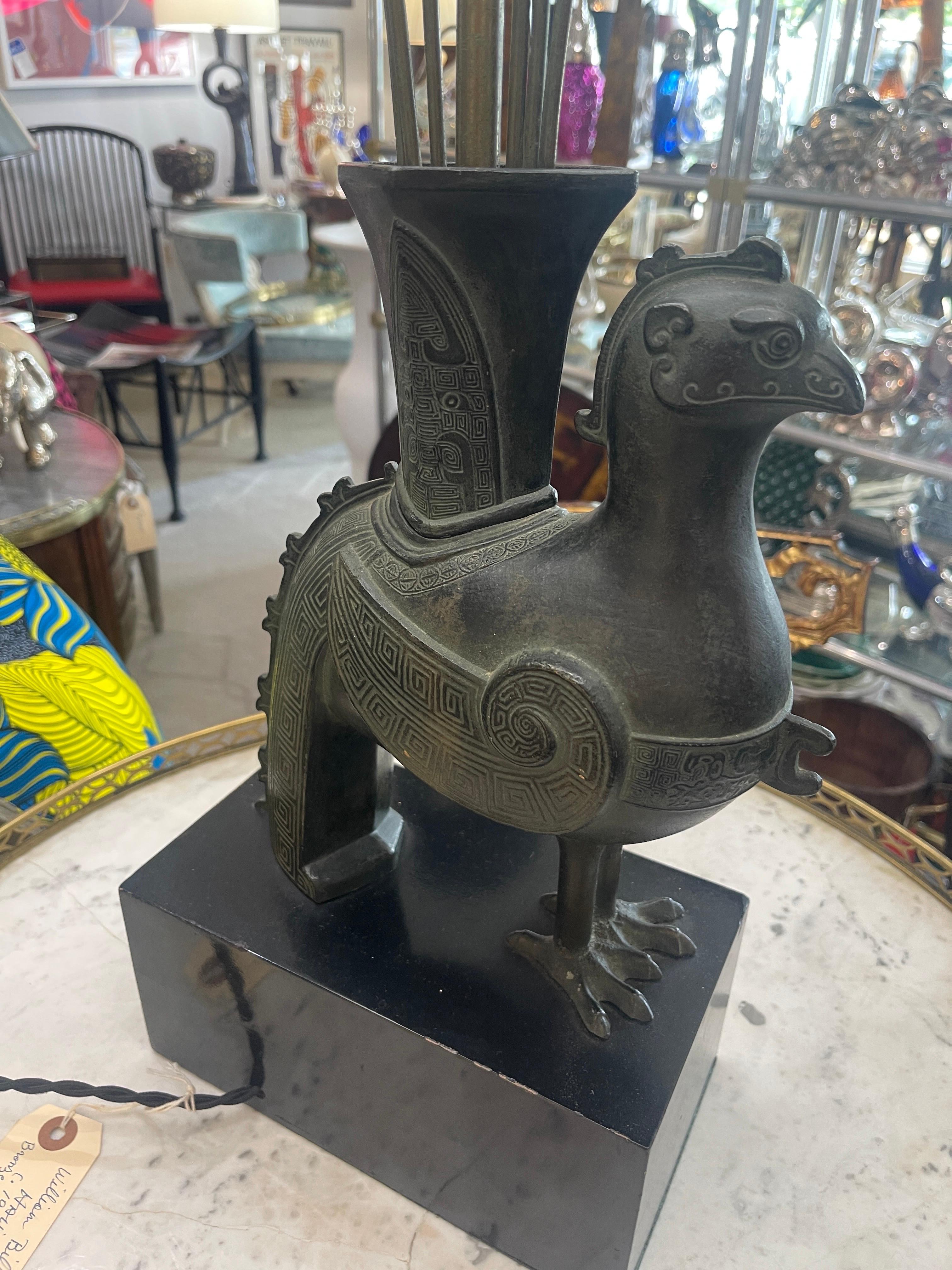 Hand-Crafted Bronze Pompeian Style Bird Table Lamp Attributed To William Billy Haines, 1950s