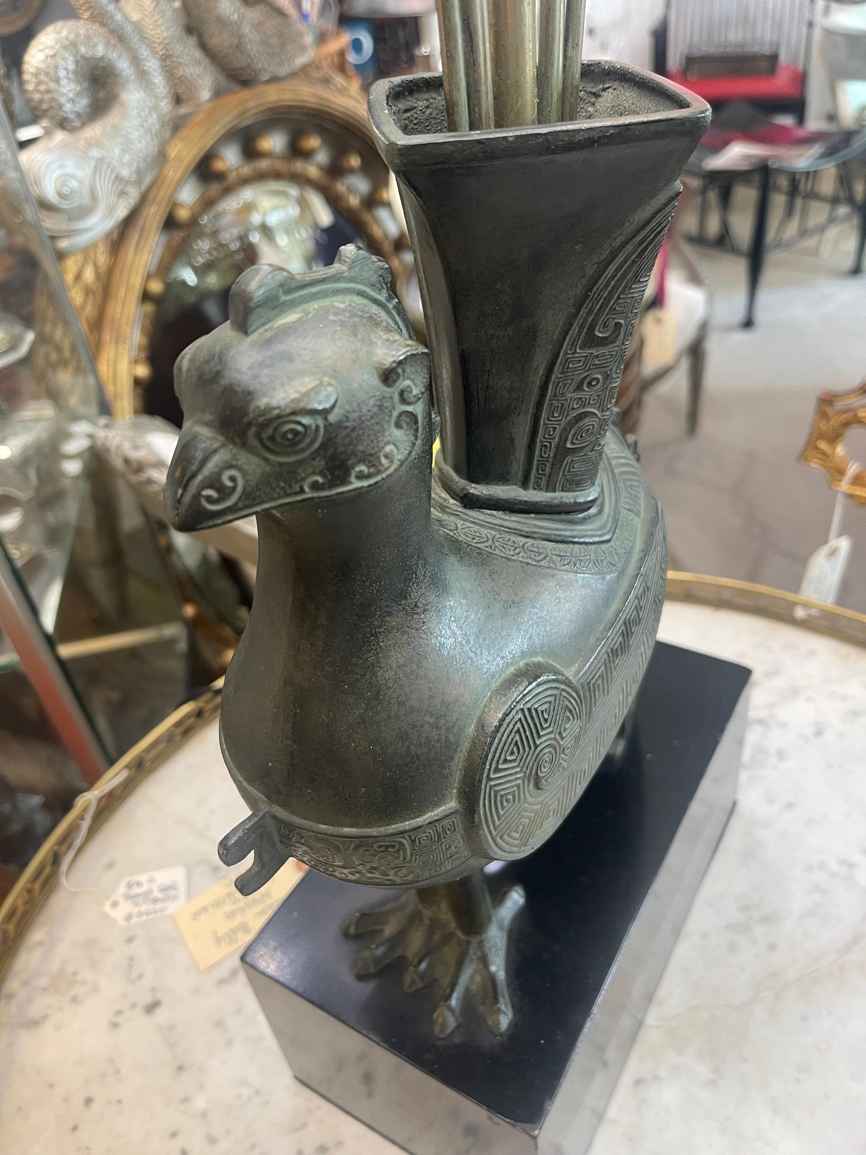 Mid-20th Century Bronze Pompeian Style Bird Table Lamp Attributed To William Billy Haines, 1950s