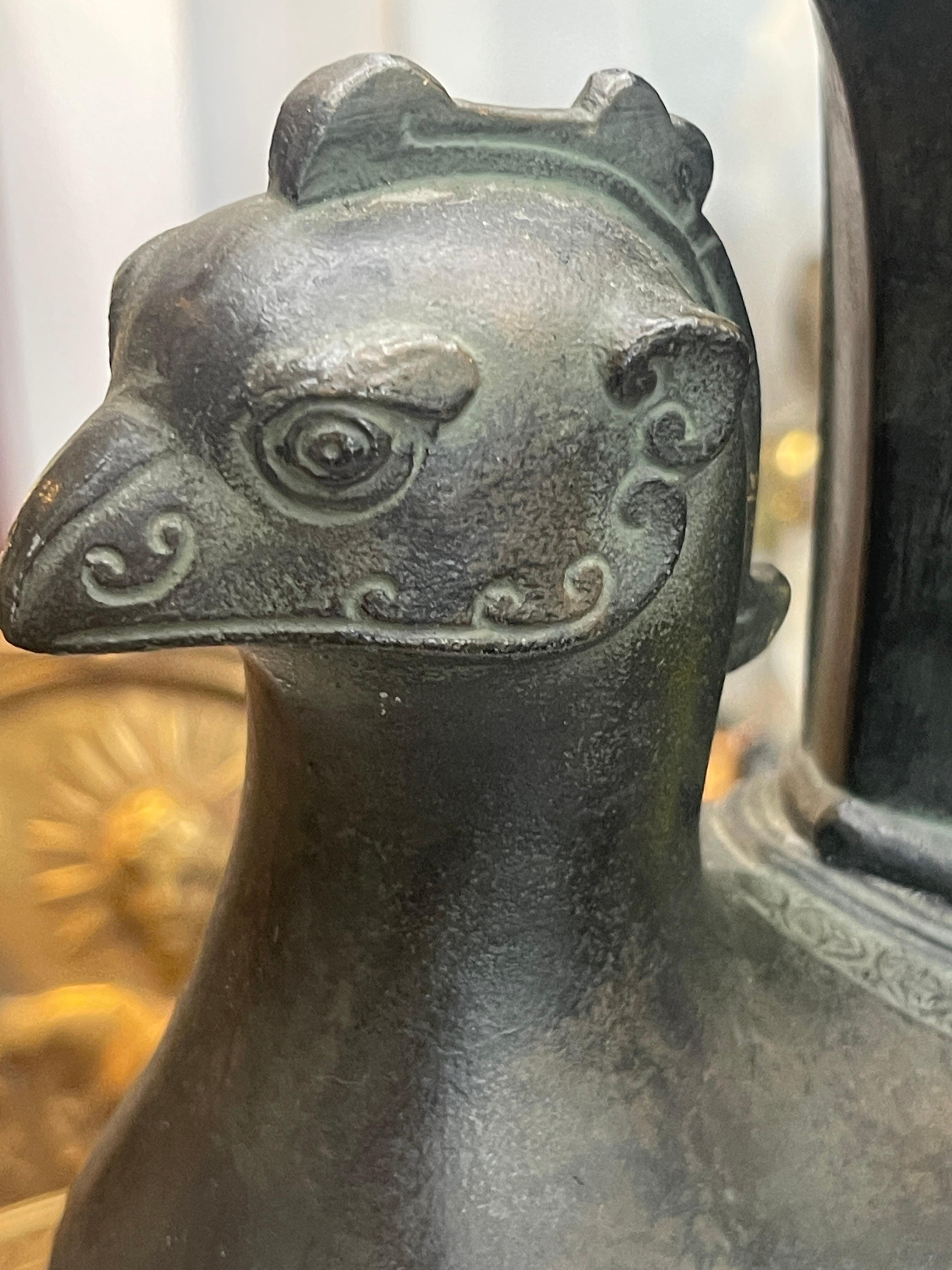 Bronze Pompeian Style Bird Table Lamp Attributed To William Billy Haines, 1950s 1
