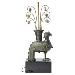 Bronze Pompeian Style Bird Table Lamp Attributed To William Billy Haines, 1950s