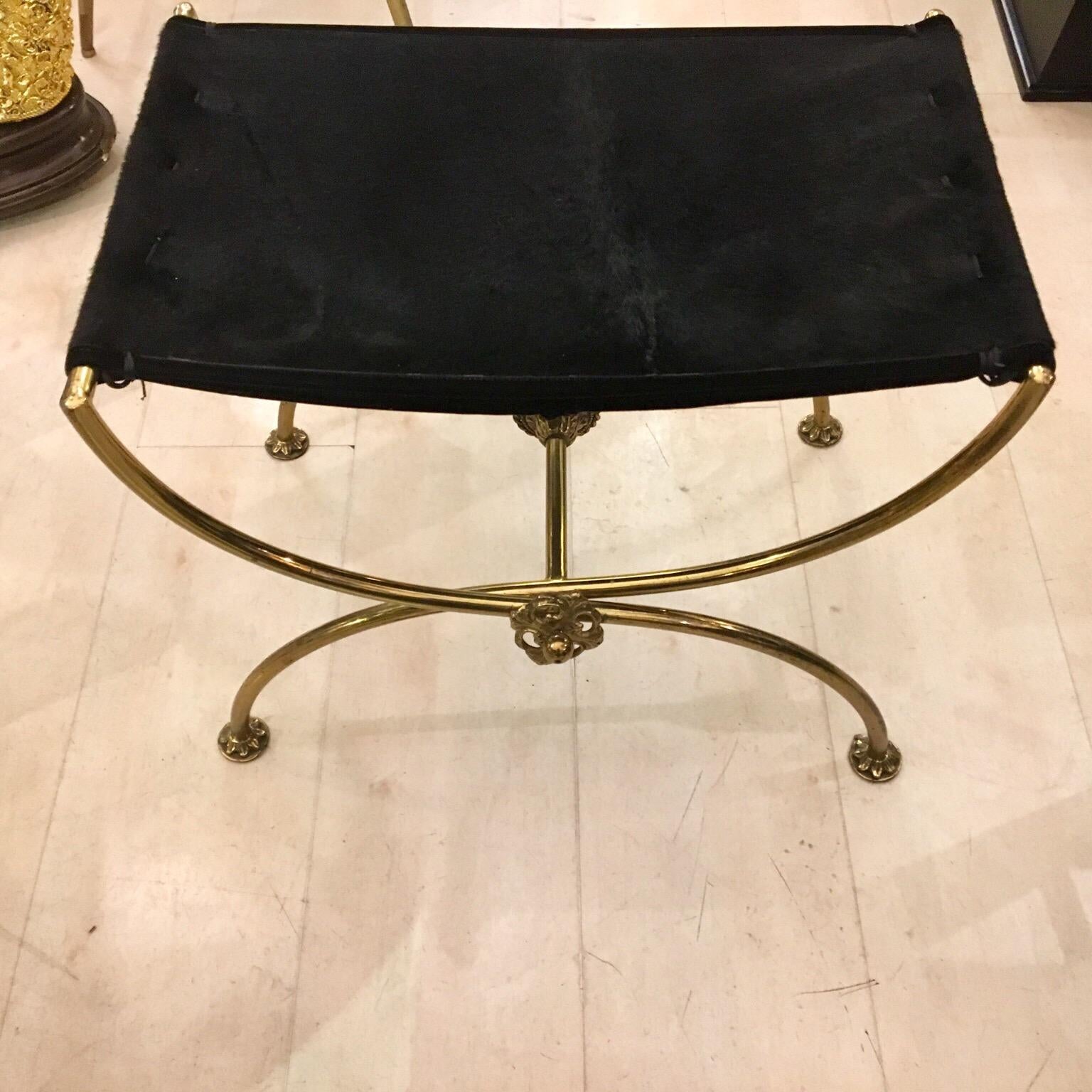 Bronze Pony Skin Small Piano Bench Napoleon III, 1900s In Good Condition In Florence, IT