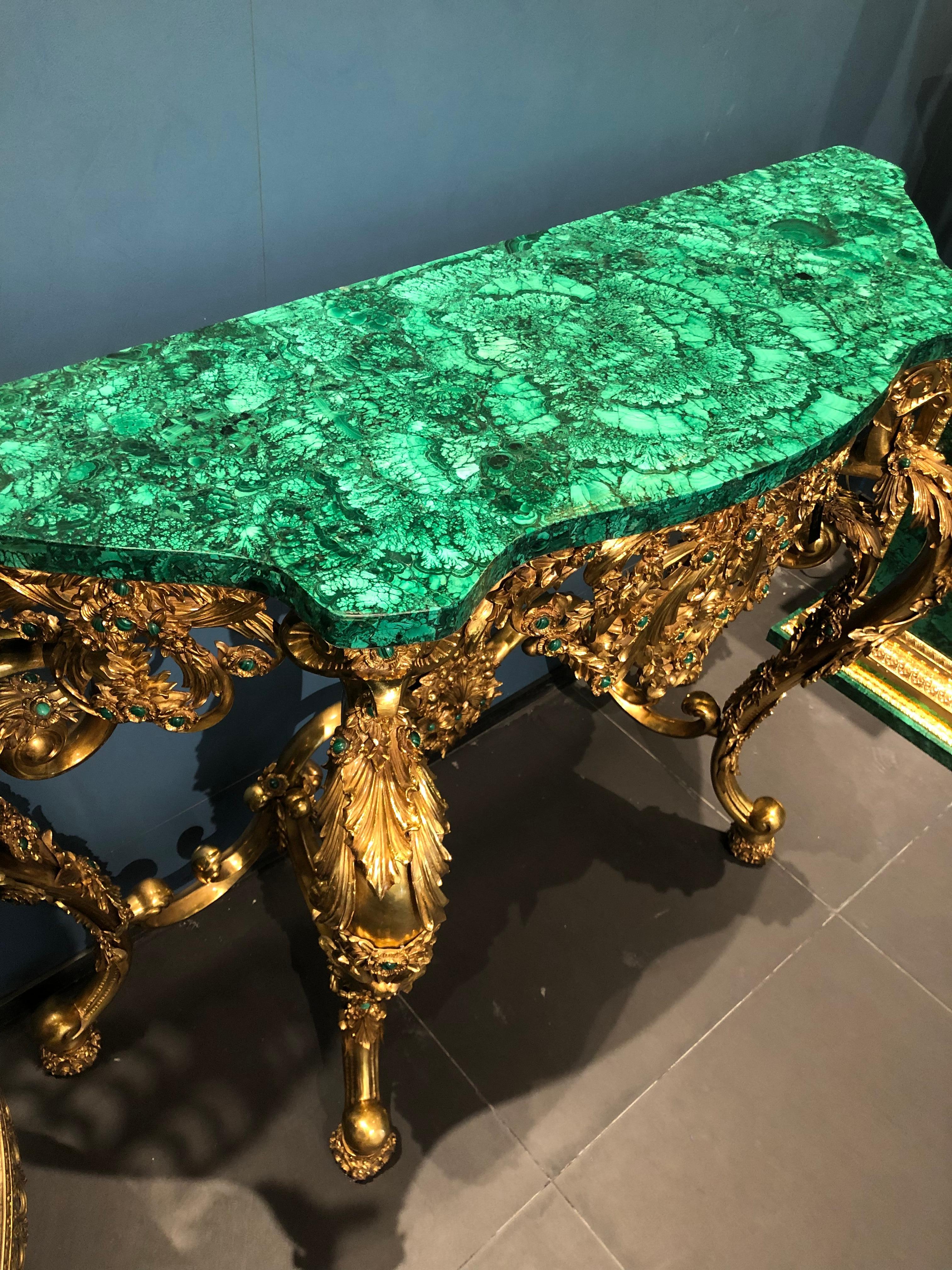 Modern Bronze Porch Table with Malachite by ARTISS For Sale