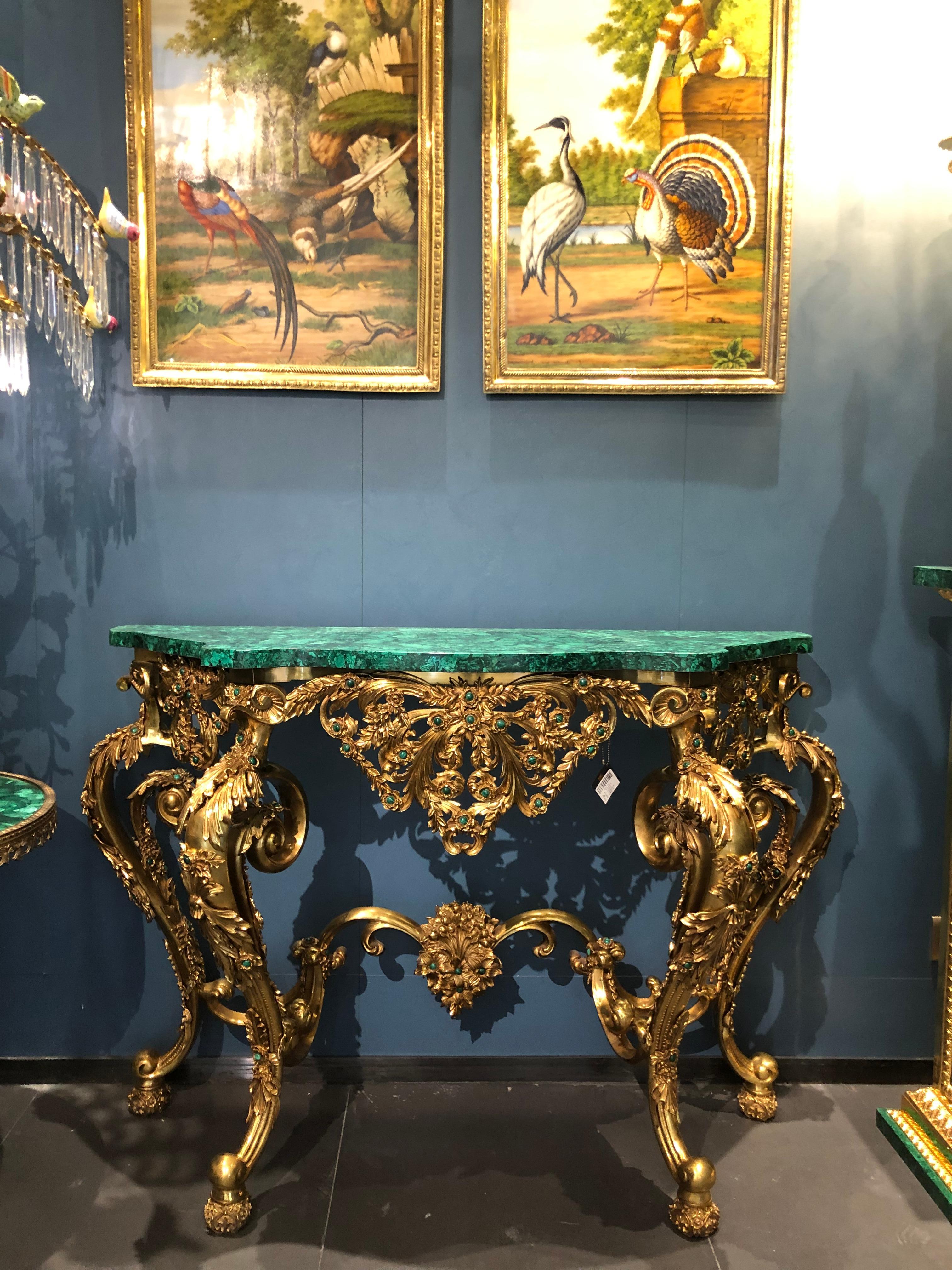 Bronze Porch Table with Malachite by ARTISS In New Condition For Sale In Geneve, CH