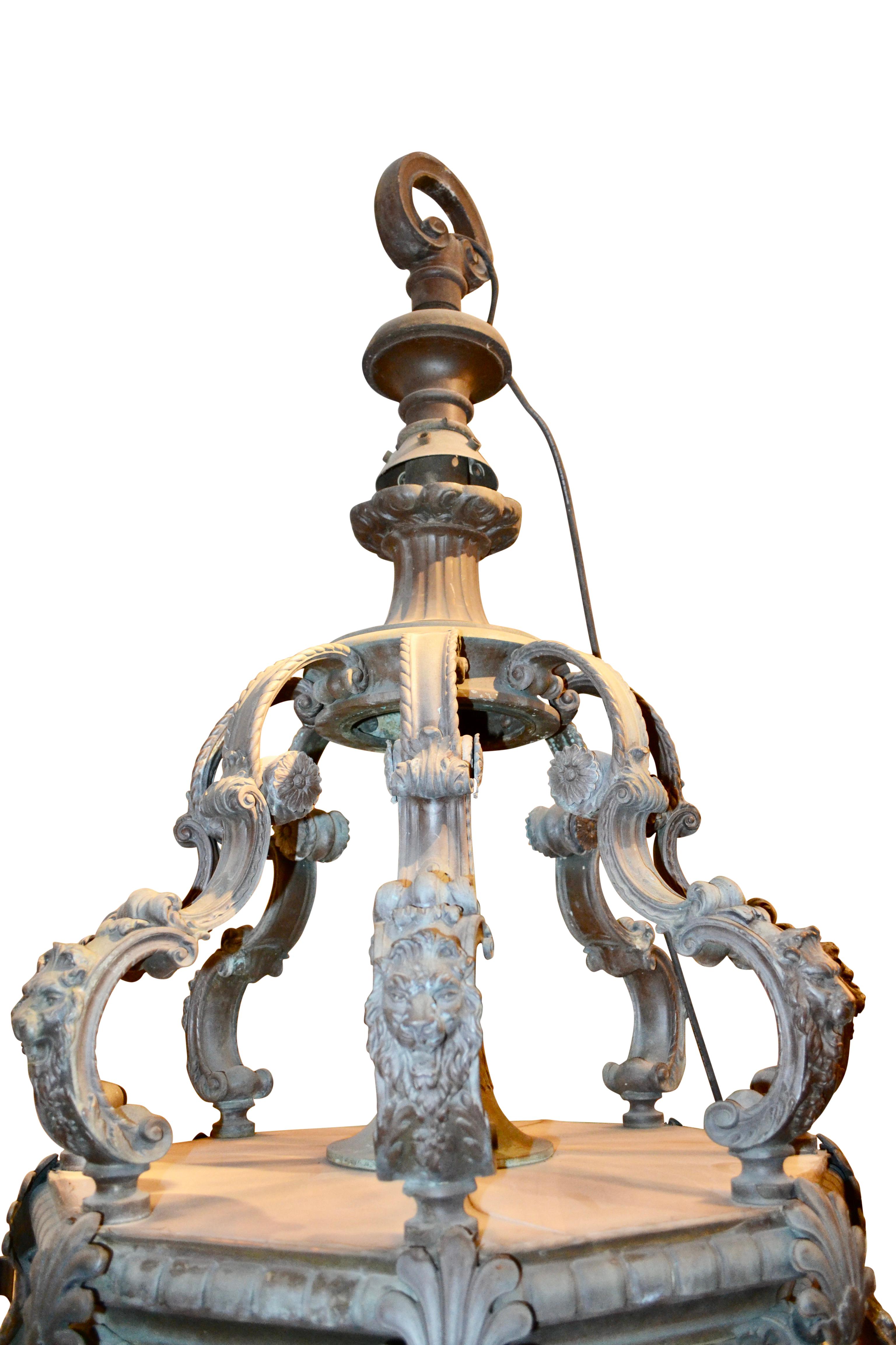  Monumental Bronze Porte Cochere or Porch Lantern For Sale 4