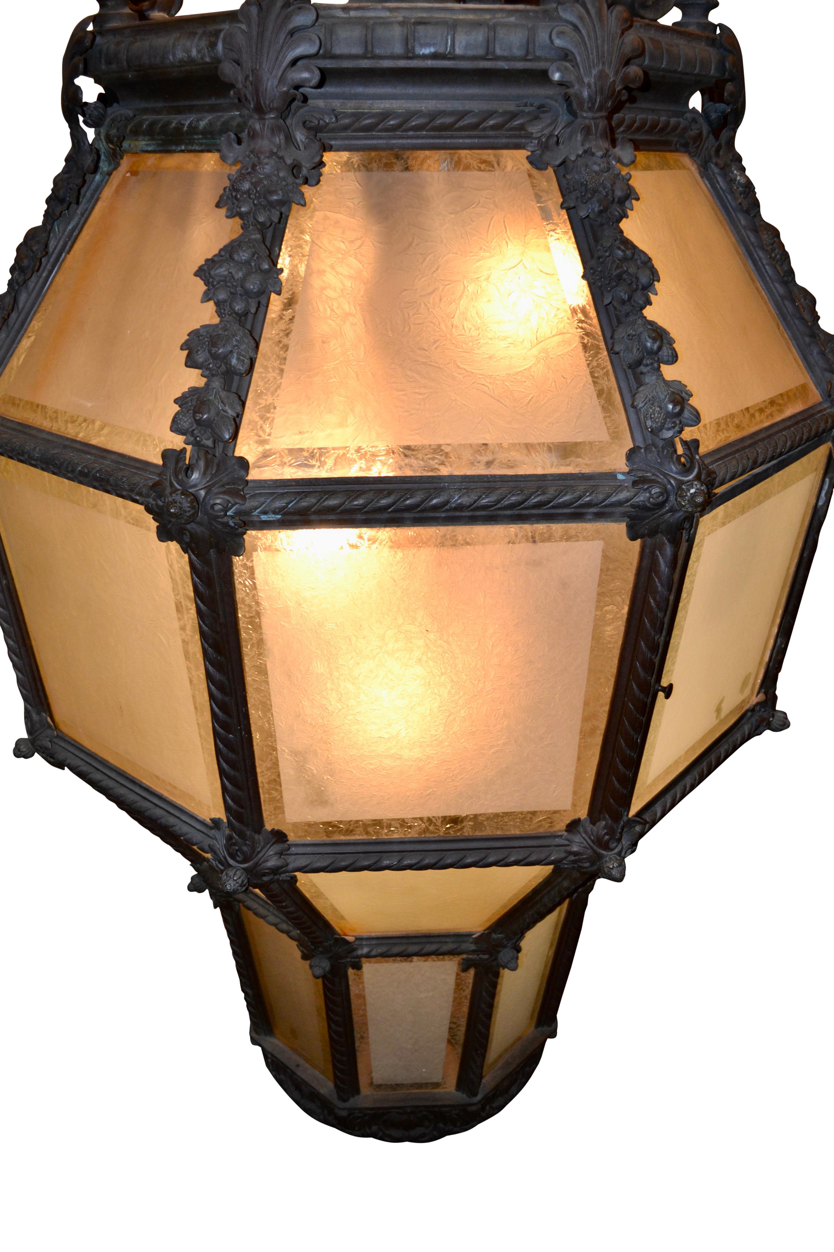 Cast  Monumental Bronze Porte Cochere or Porch Lantern For Sale