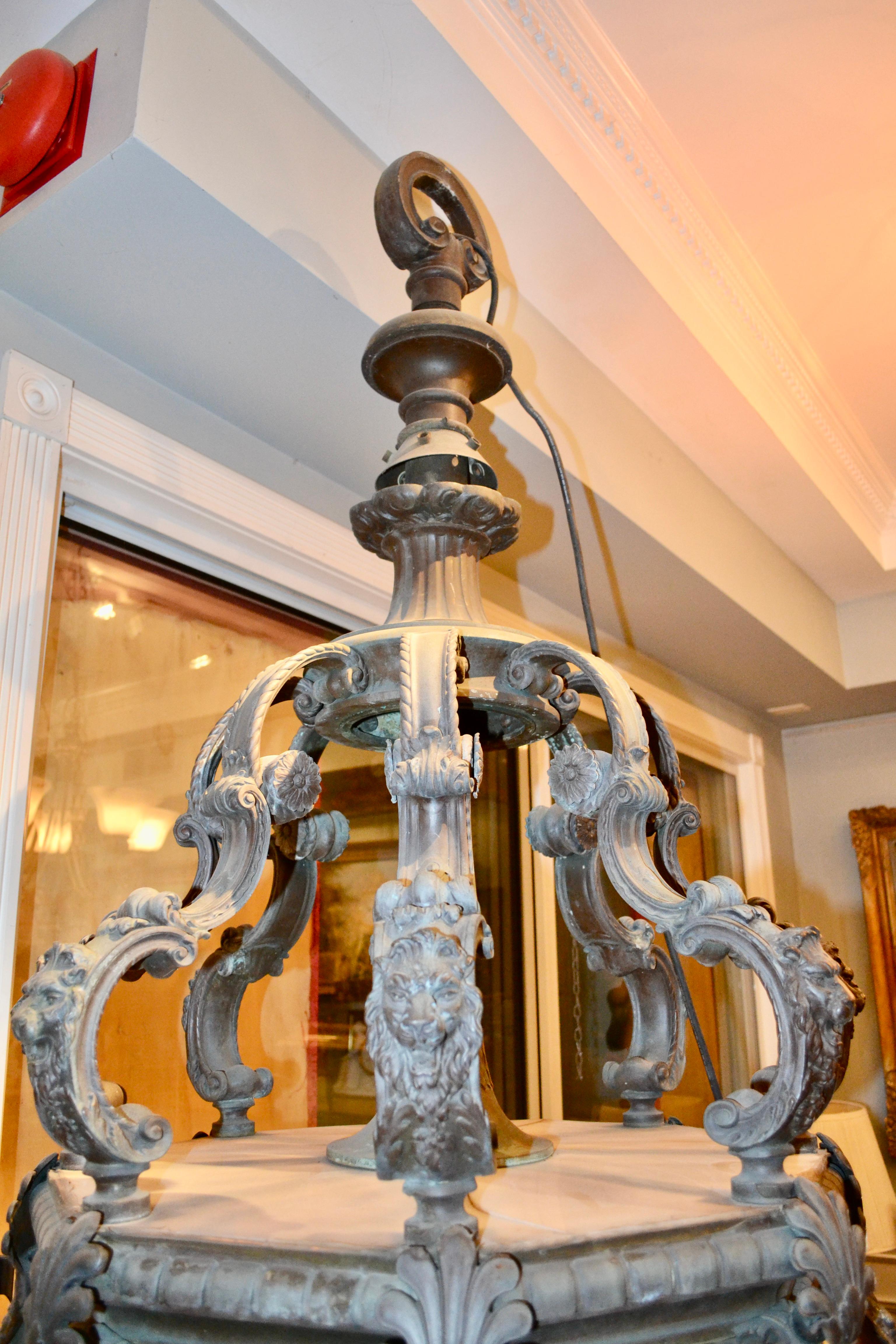  Monumental Bronze Porte Cochere or Porch Lantern For Sale 5