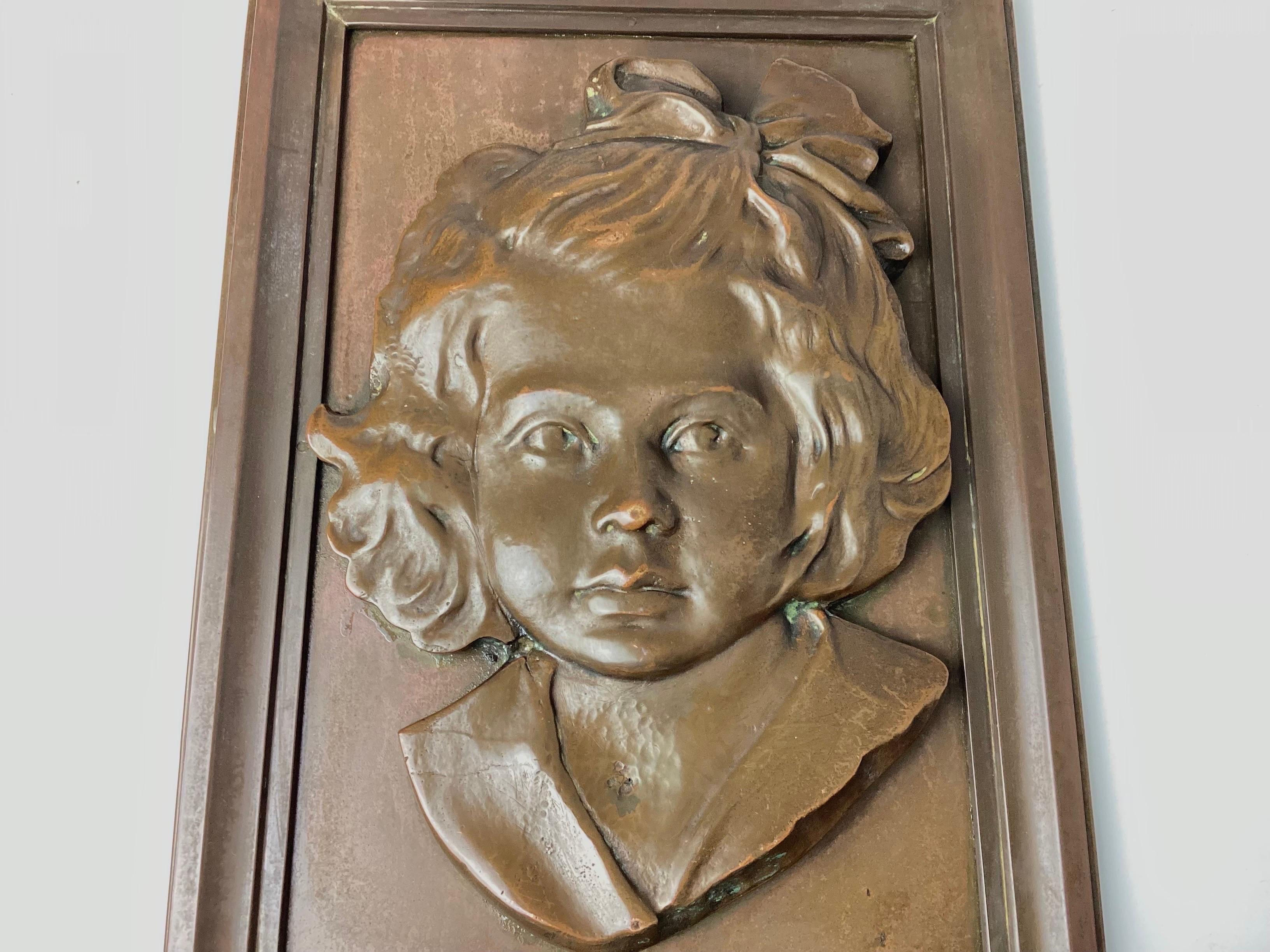 American Bronze Portrait Plaque of a Young Girl For Sale