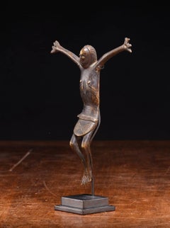 Bronze primitive  Christian crucifix "Nkangi Kiditu" made by Bakongo people DRC