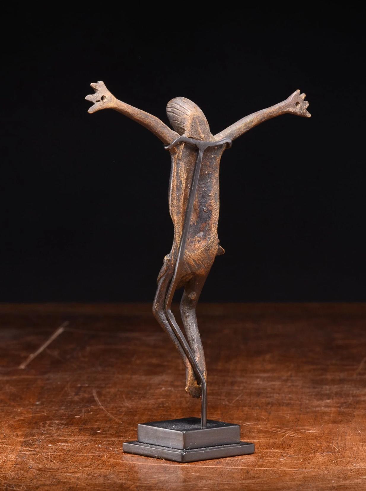 Hand-Crafted Bronze primitive  Christian crucifix 