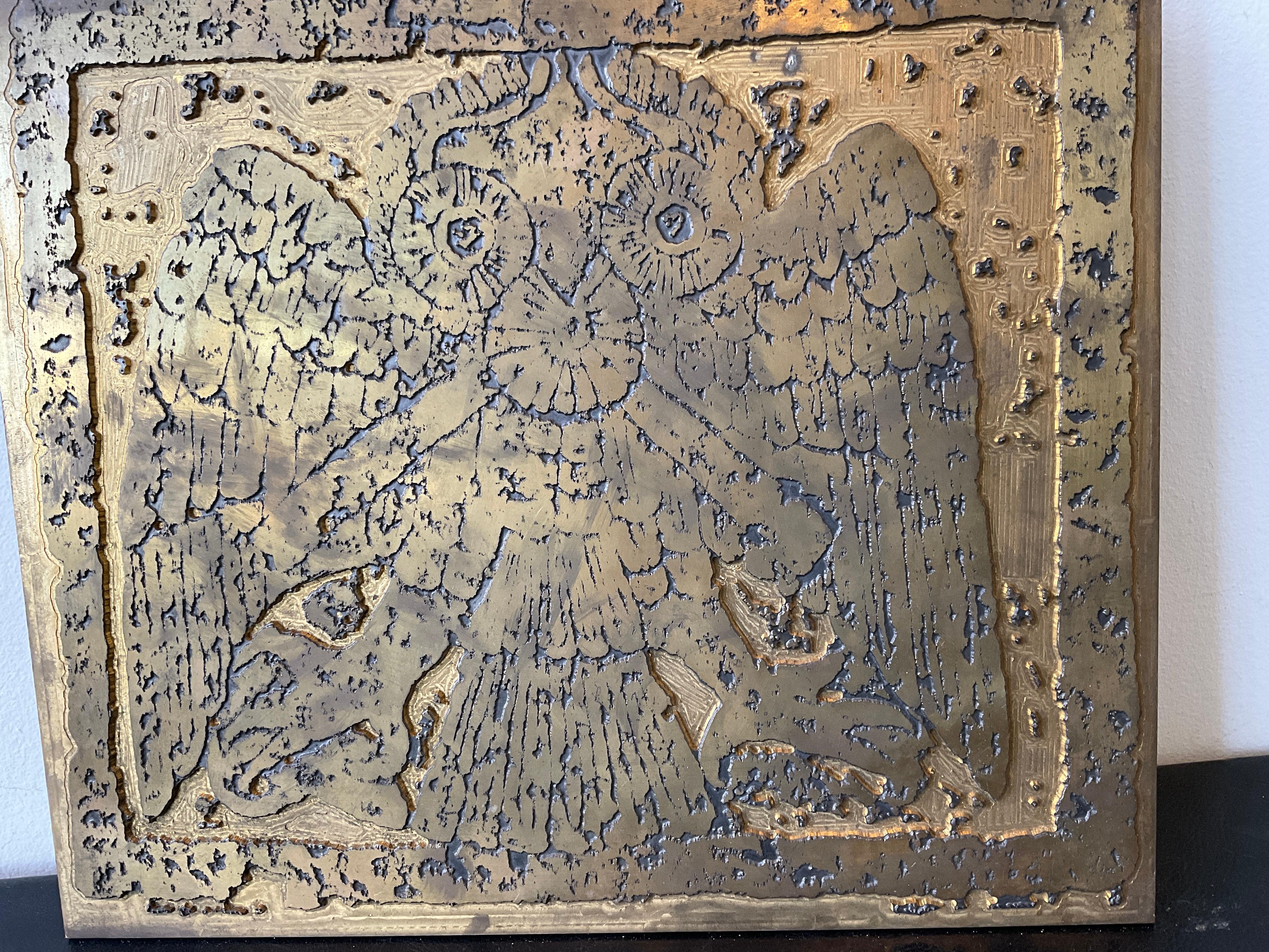 1960s Bronze printing plate of an owl. Marked Greenspan Kushliv. Nice weight to this piece.