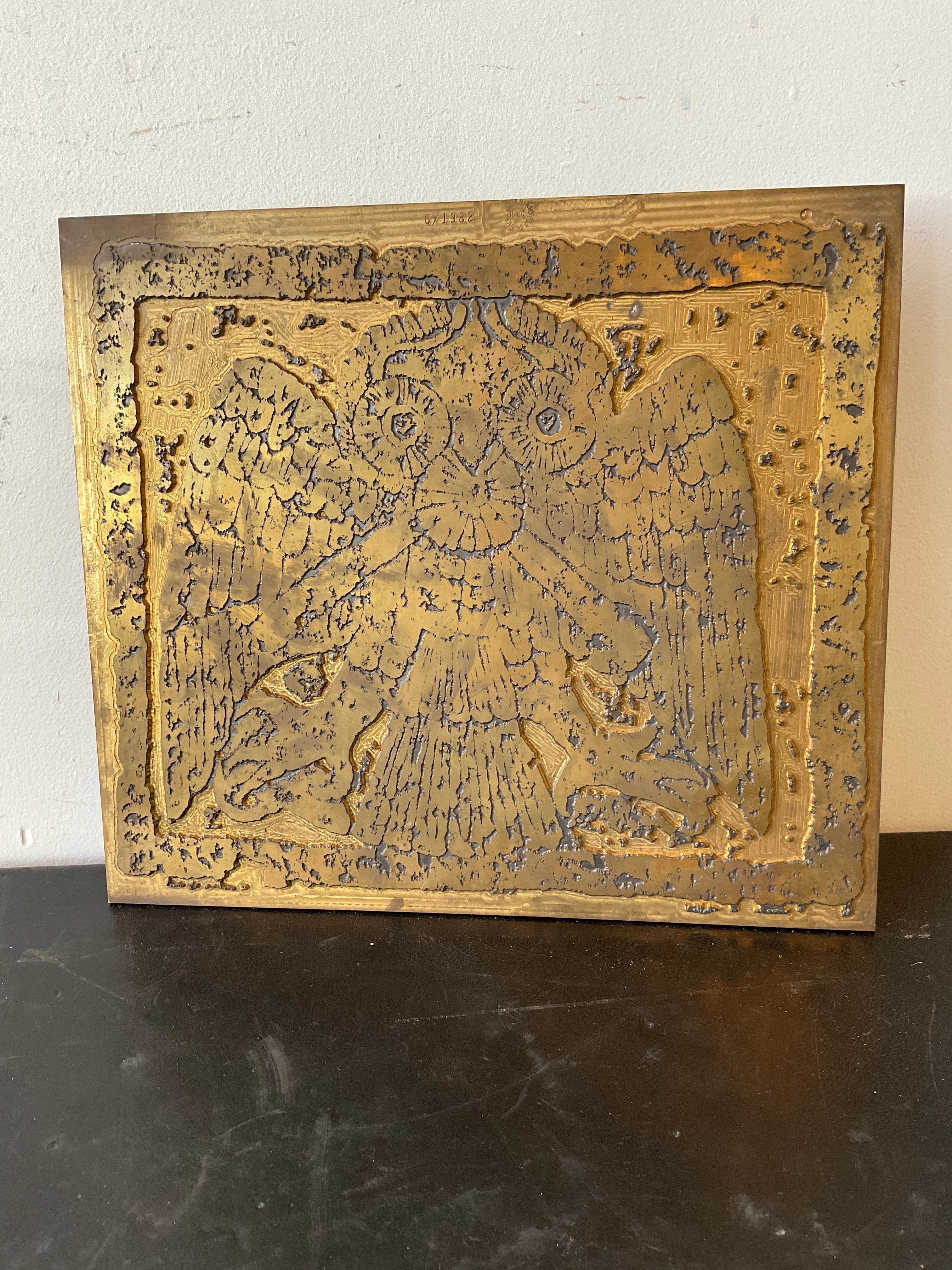 Mid-20th Century Bronze Printing Plate of Owl For Sale
