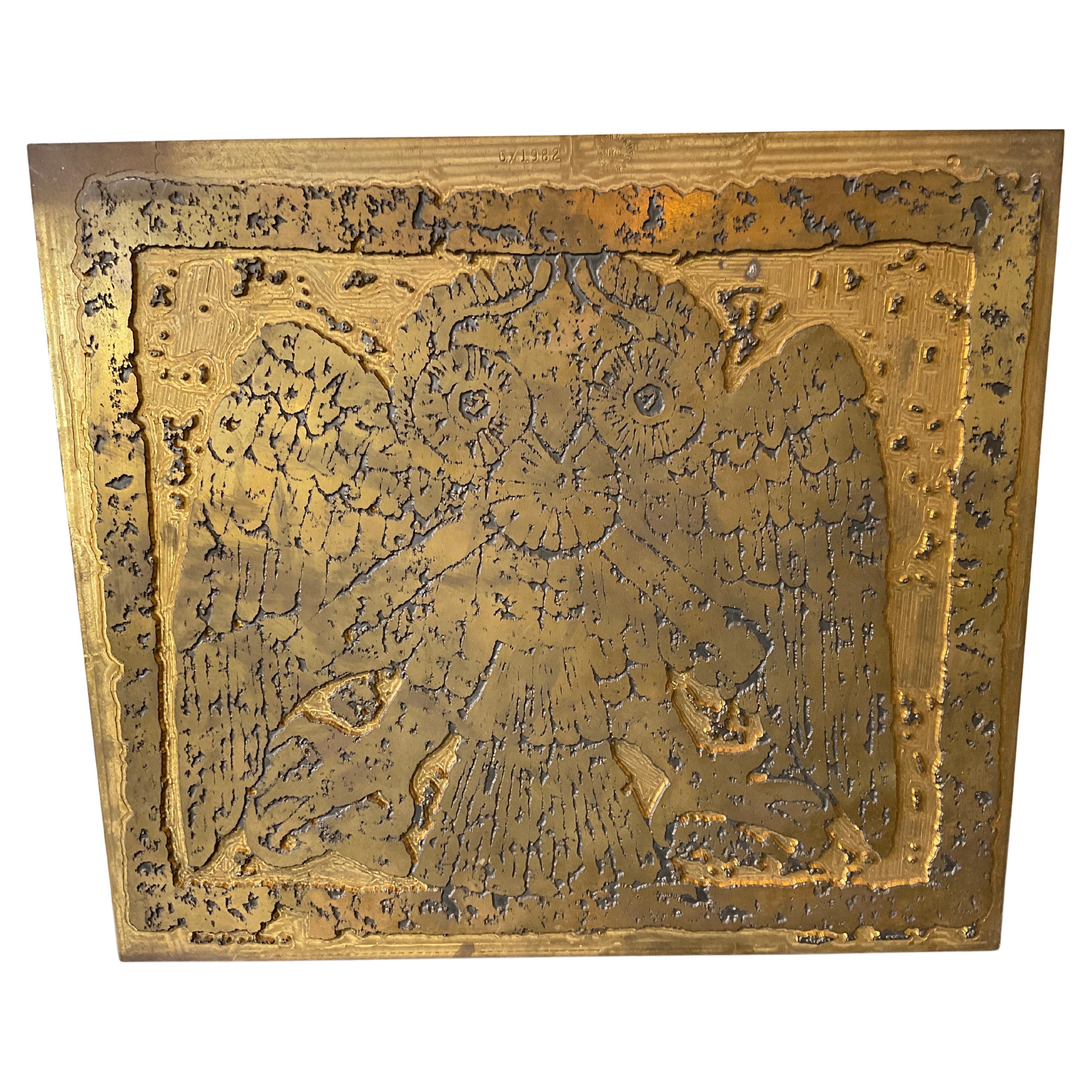Bronze Printing Plate of Owl For Sale