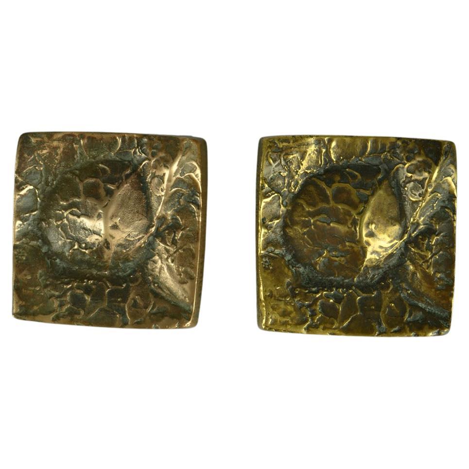 European Architectural Pairs of Bronze Push and Pull Door Handles with Art Relief For Sale