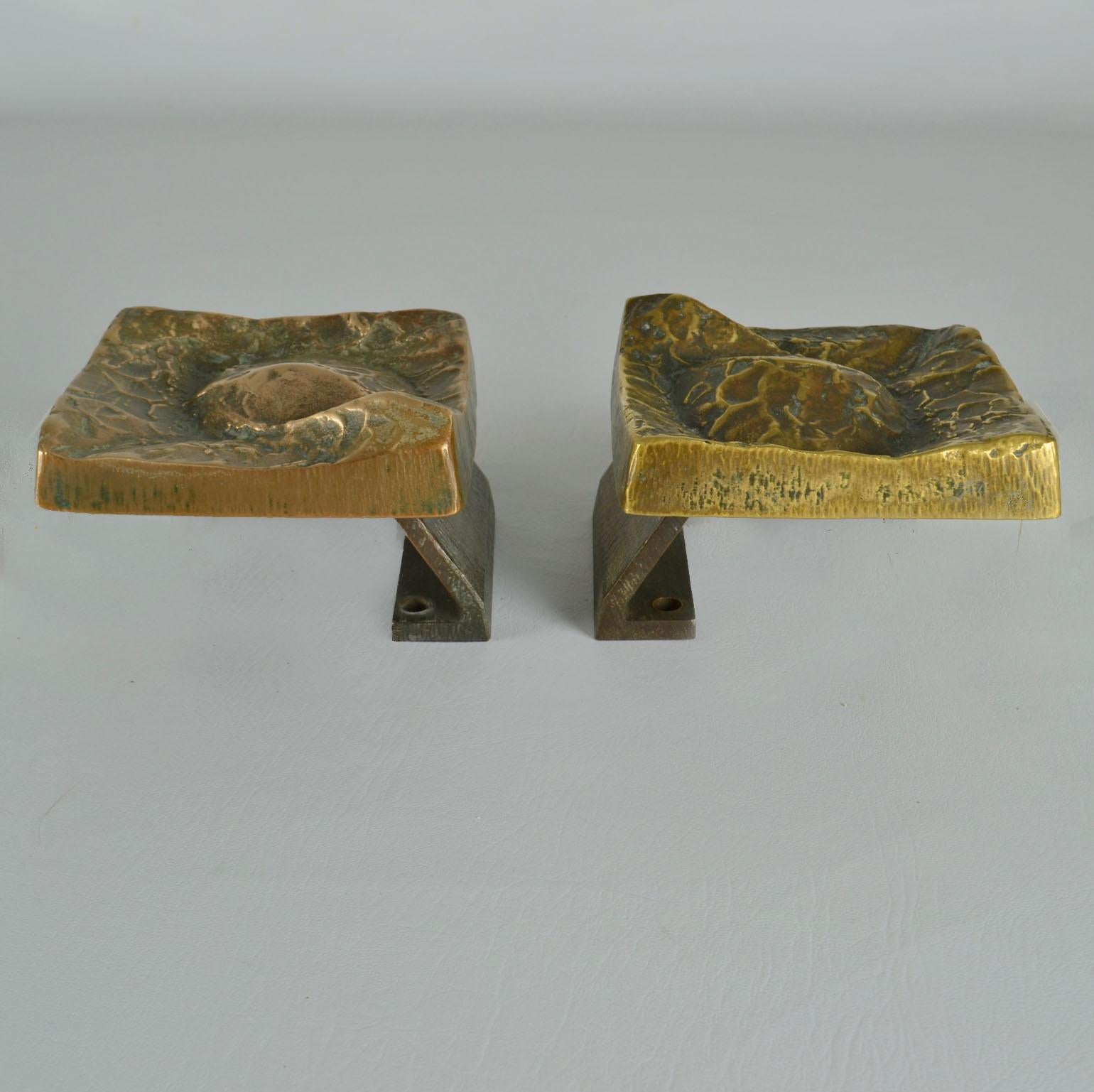 Cast Architectural Pairs of Bronze Push and Pull Door Handles with Art Relief For Sale