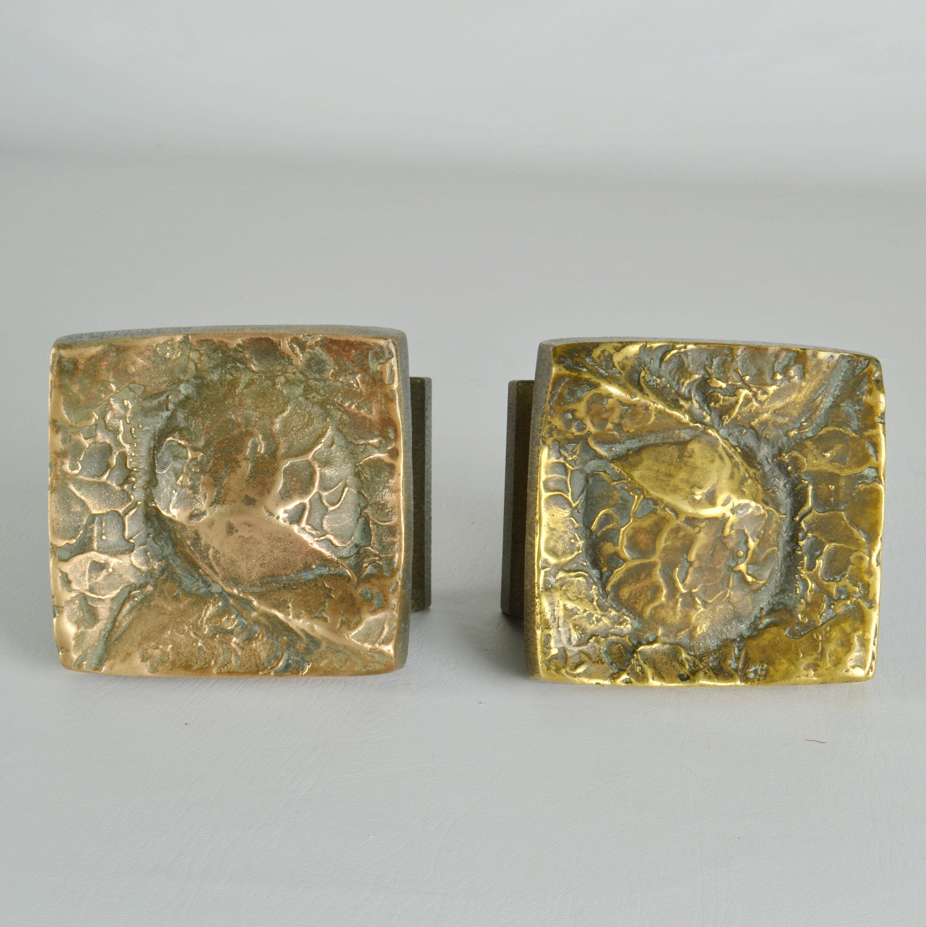 Late 20th Century Architectural Pairs of Bronze Push and Pull Door Handles with Art Relief For Sale