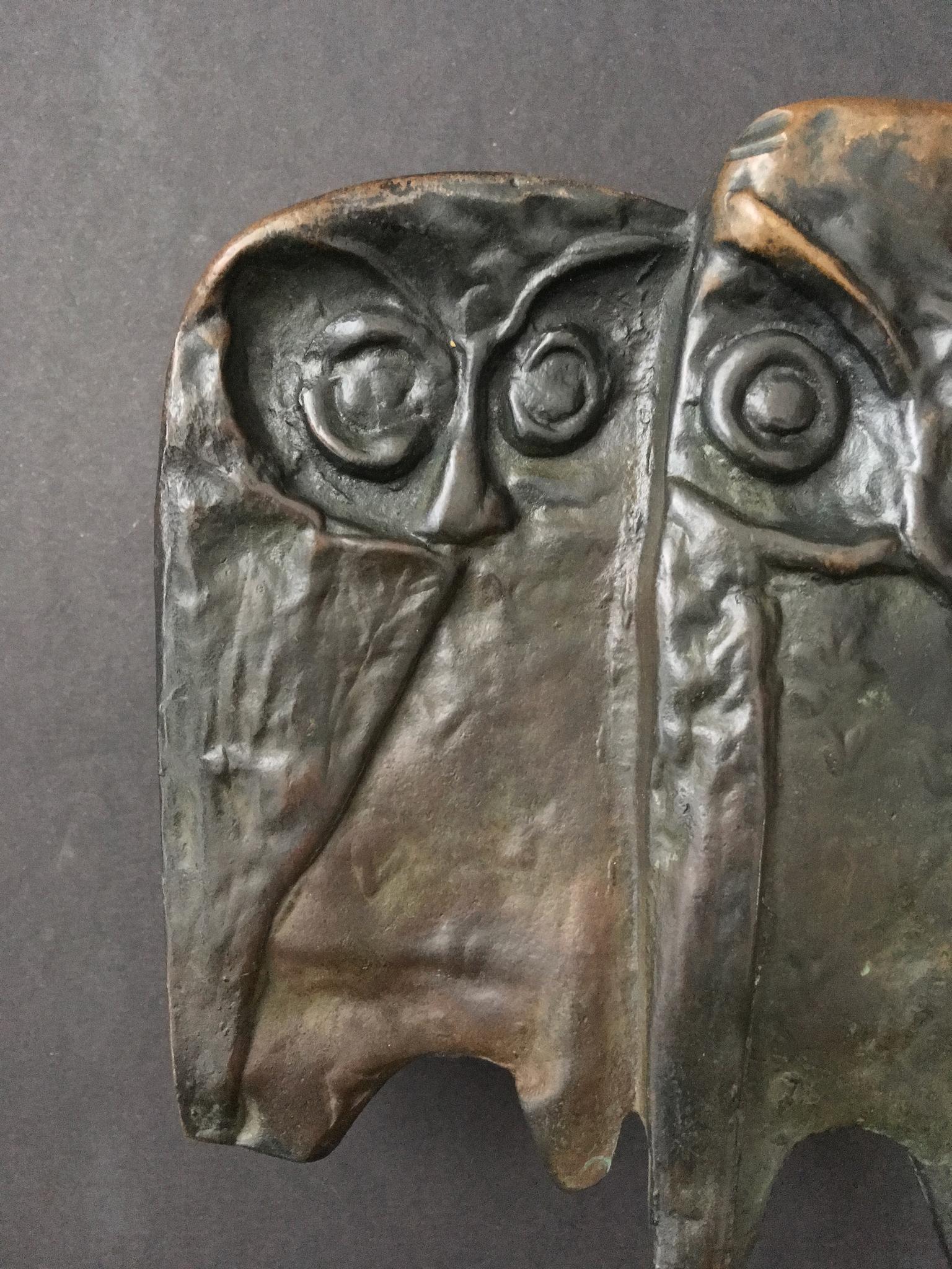 Mid-Century Modern Bronze Push or Pull Door Handle with Owl Design, 20th Century, European