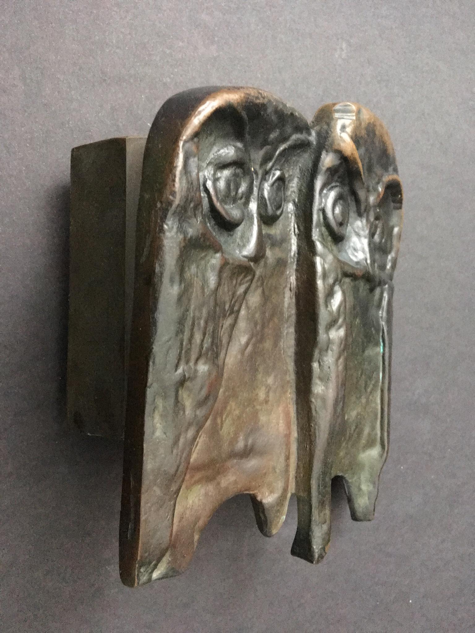 Cast Bronze Push or Pull Door Handle with Owl Design, 20th Century, European