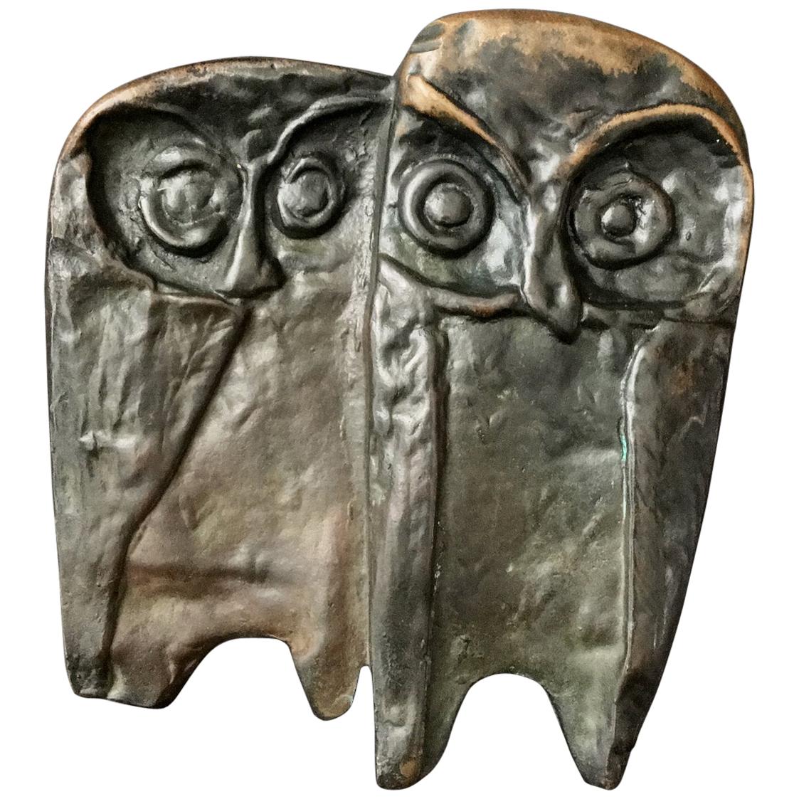 Bronze Push or Pull Door Handle with Owl Design, 20th Century, European