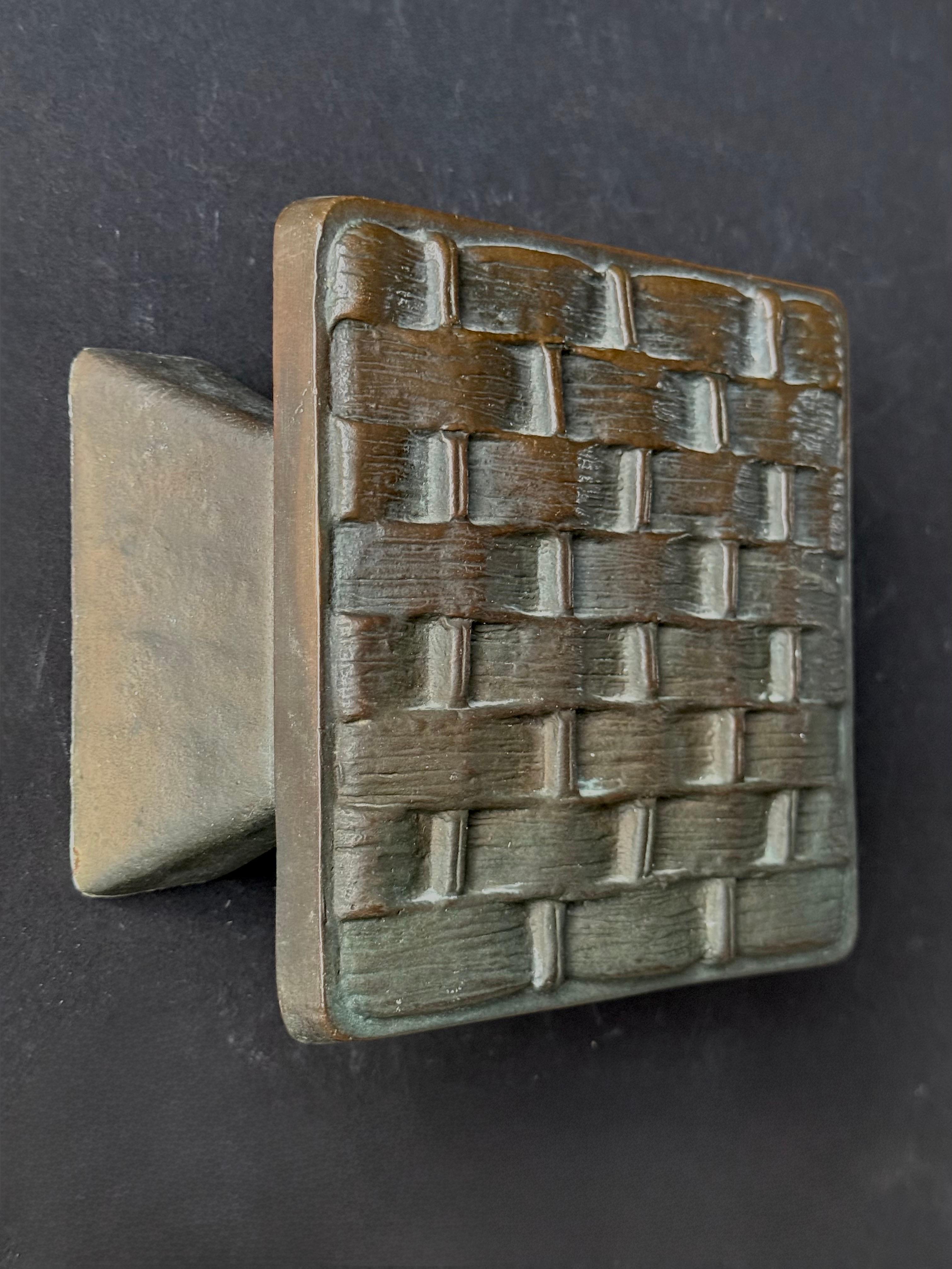 German Bronze Push-Pull Door Handle with Basket-Work Relief Pattern For Sale