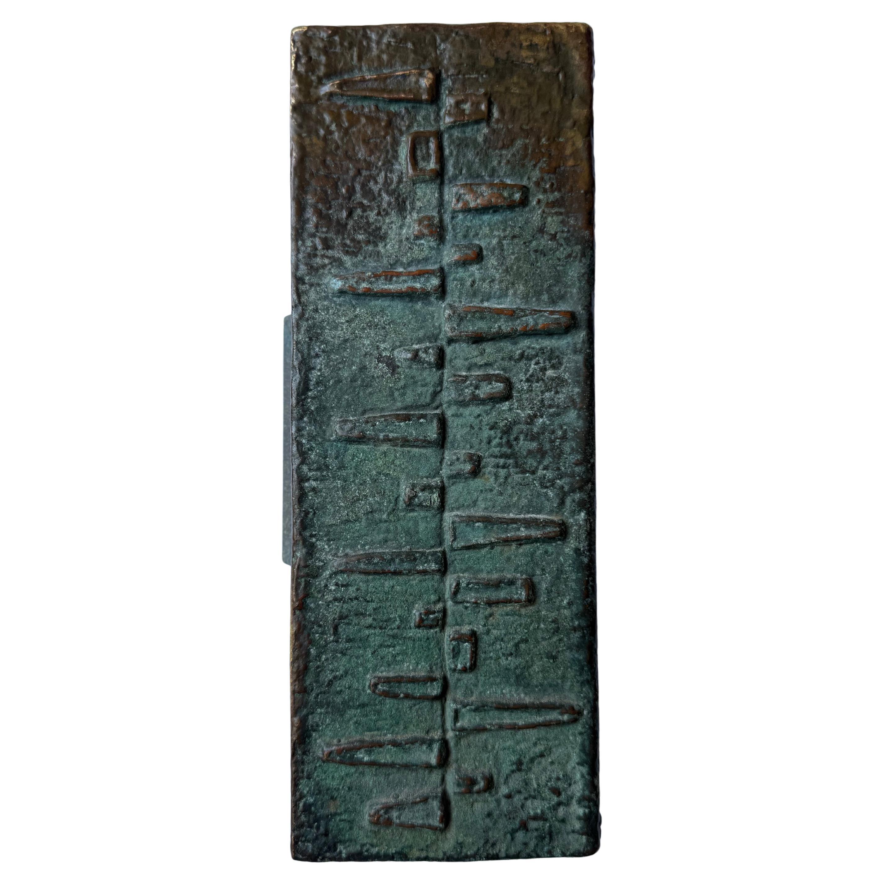 Bronze Push-Pull Door Handle with Patina and Abstract Relief