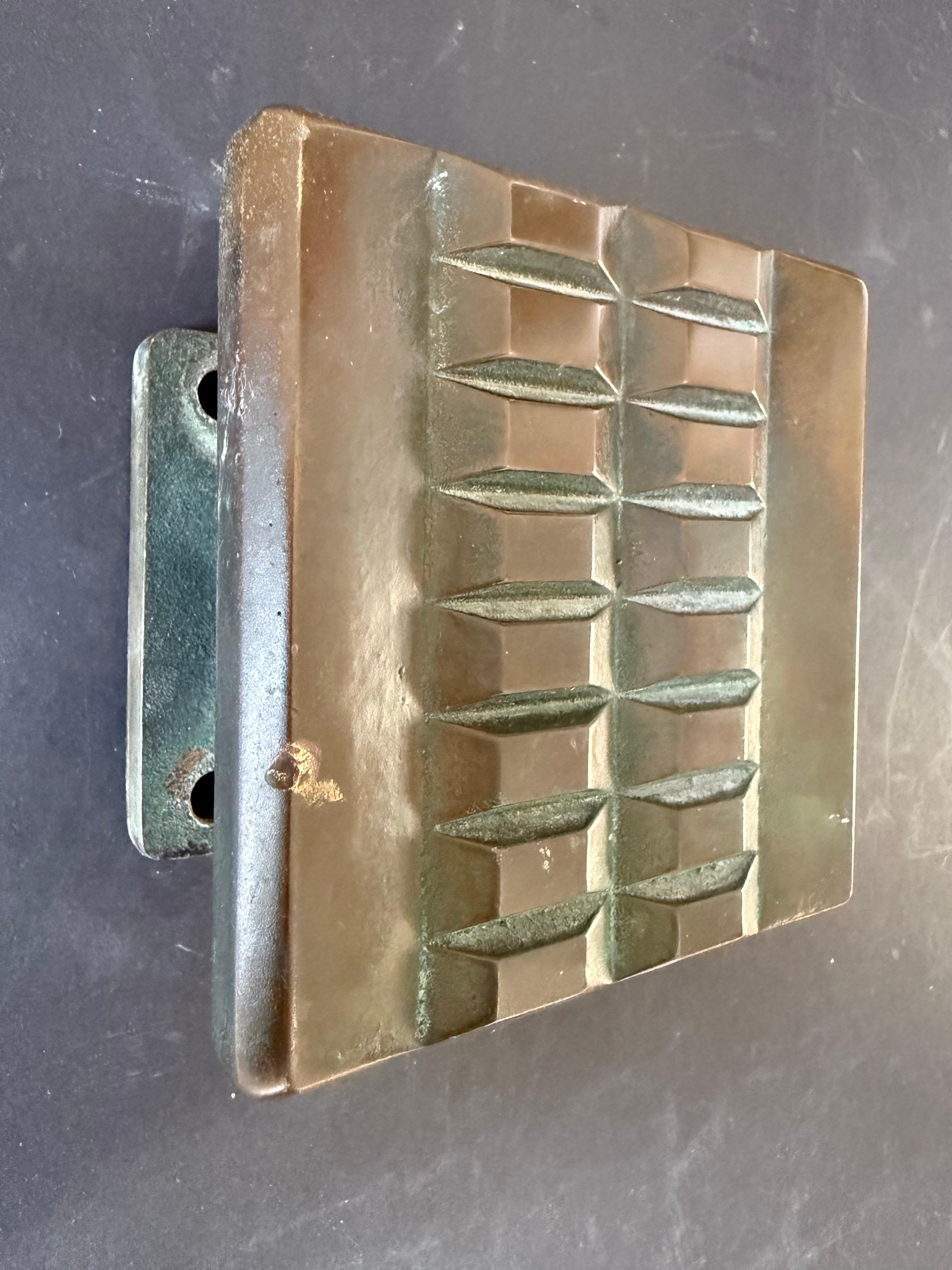 German Bronze Push-Pull Door Handle with Raised Block Pattern For Sale