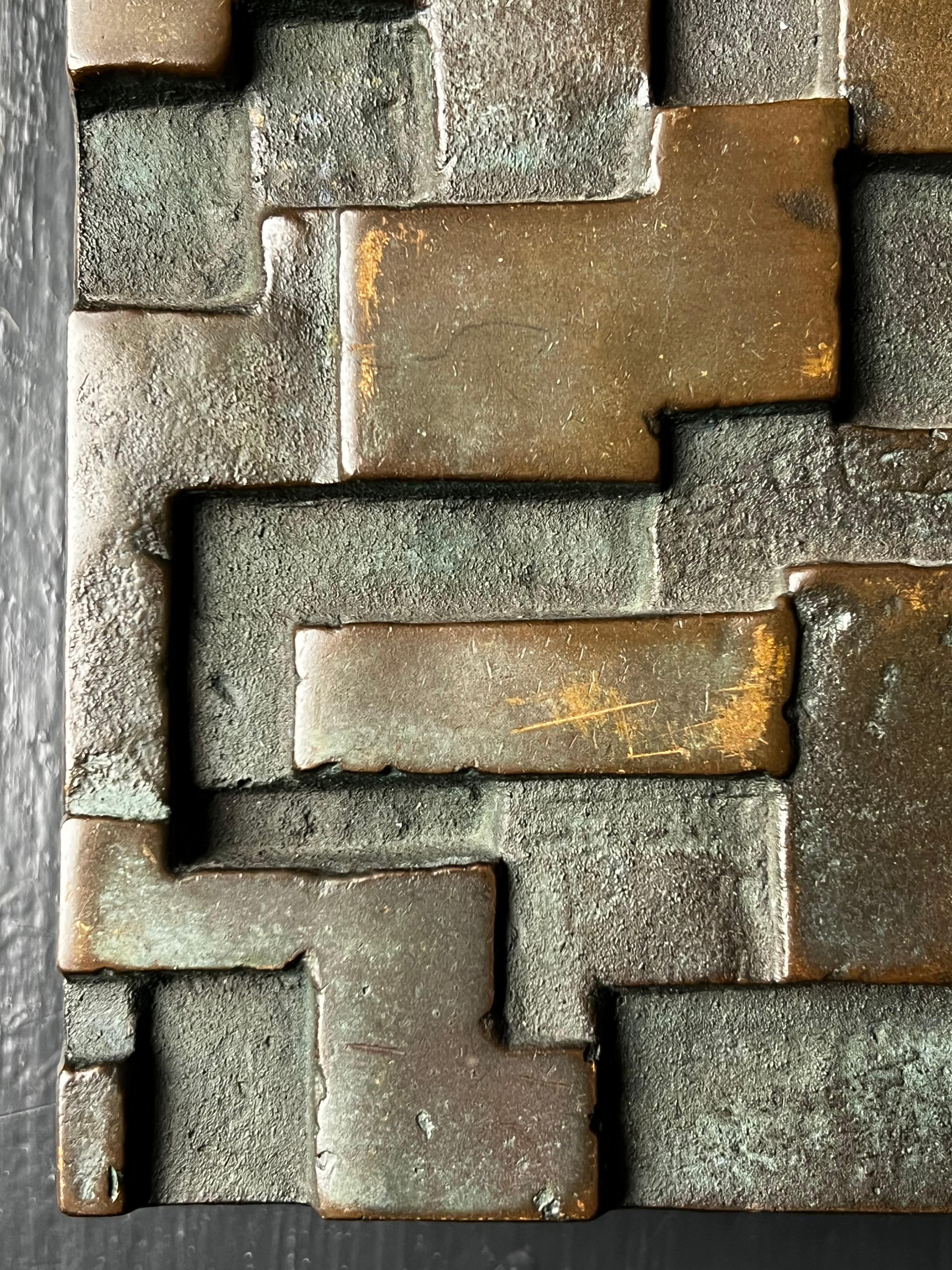20th Century Bronze Push-Pull Door Handle with Raised Geometric Design