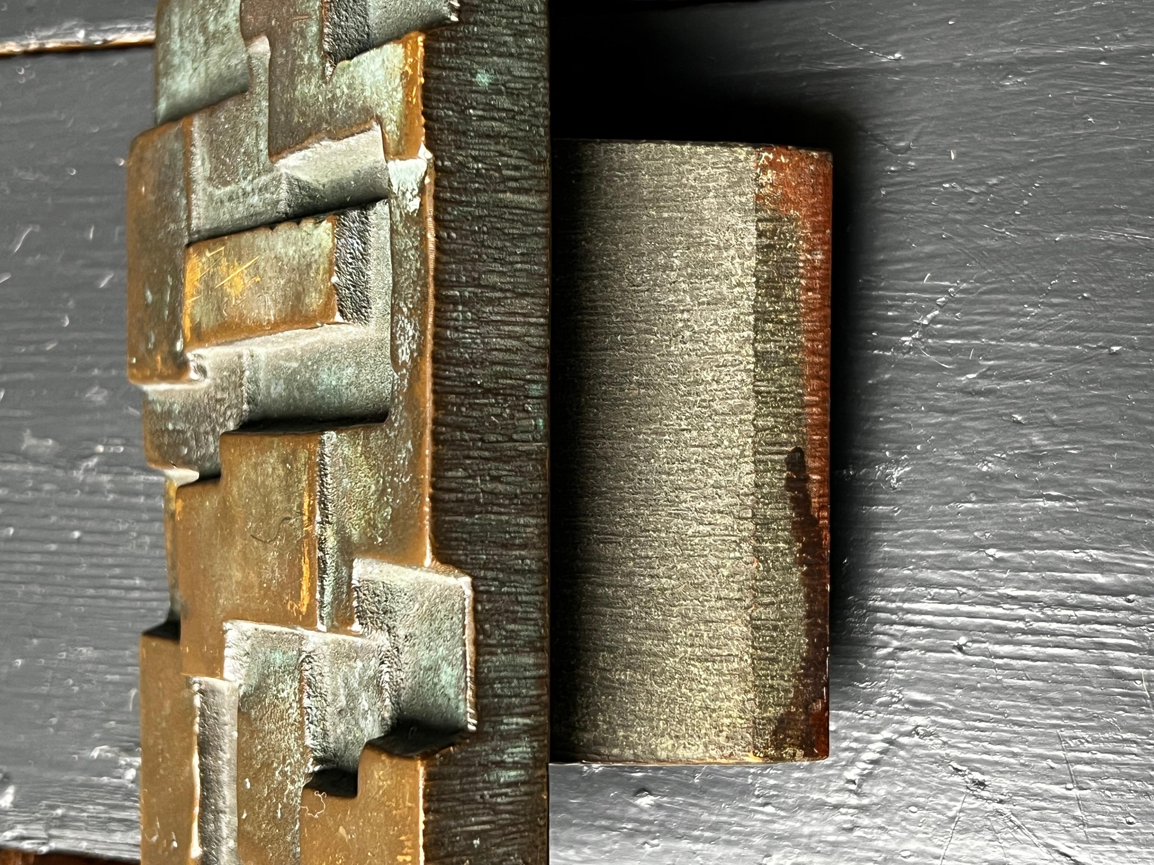 Bronze Push-Pull Door Handle with Raised Geometric Design 1