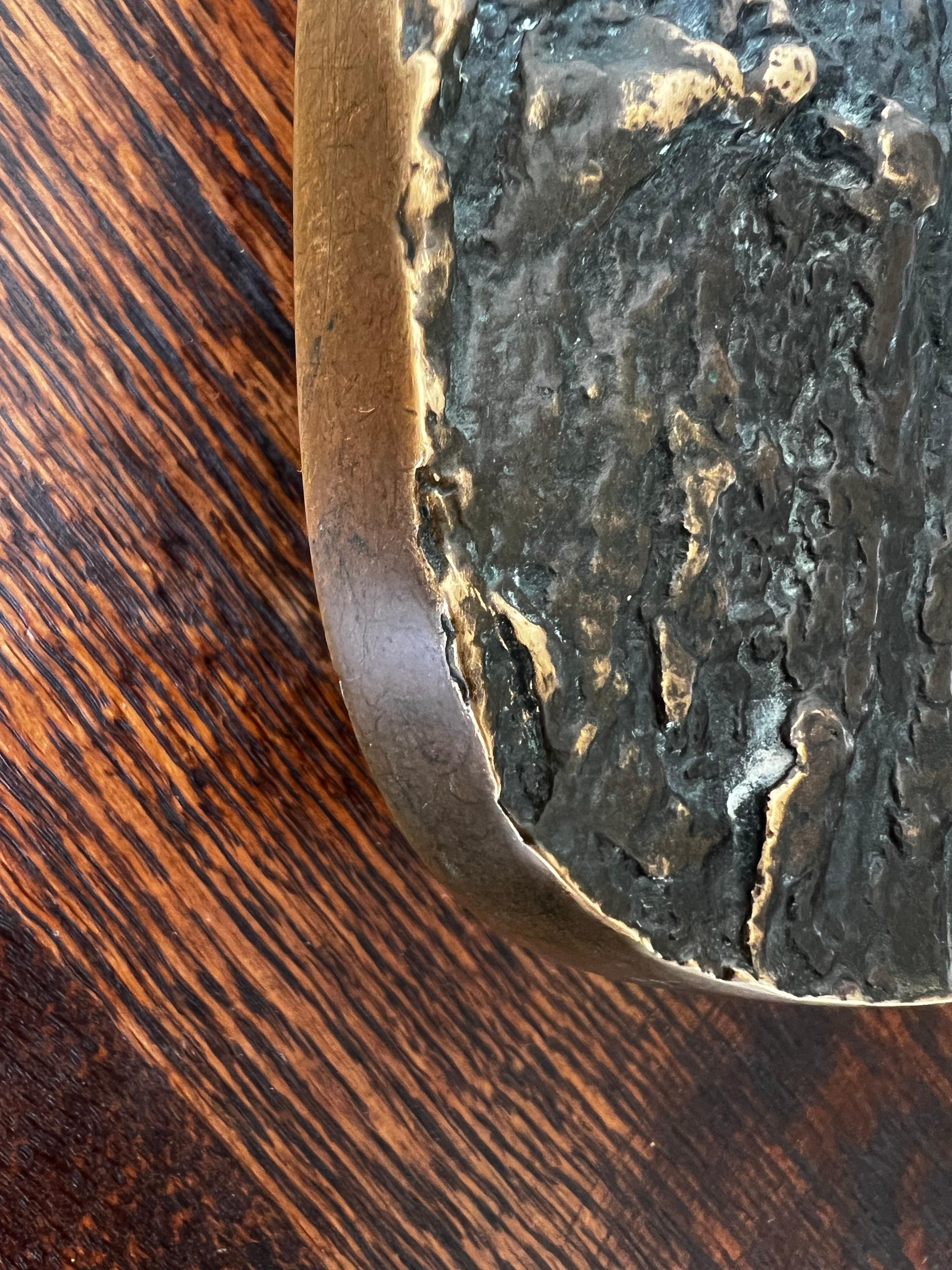 Bronze Push-Pull Door Handle with Rock or Bark Relief Pattern In Fair Condition For Sale In London, GB