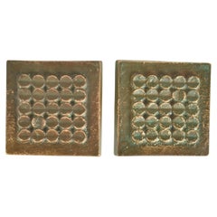 Vintage Bronze Door Handles Pair with Geometric Relief